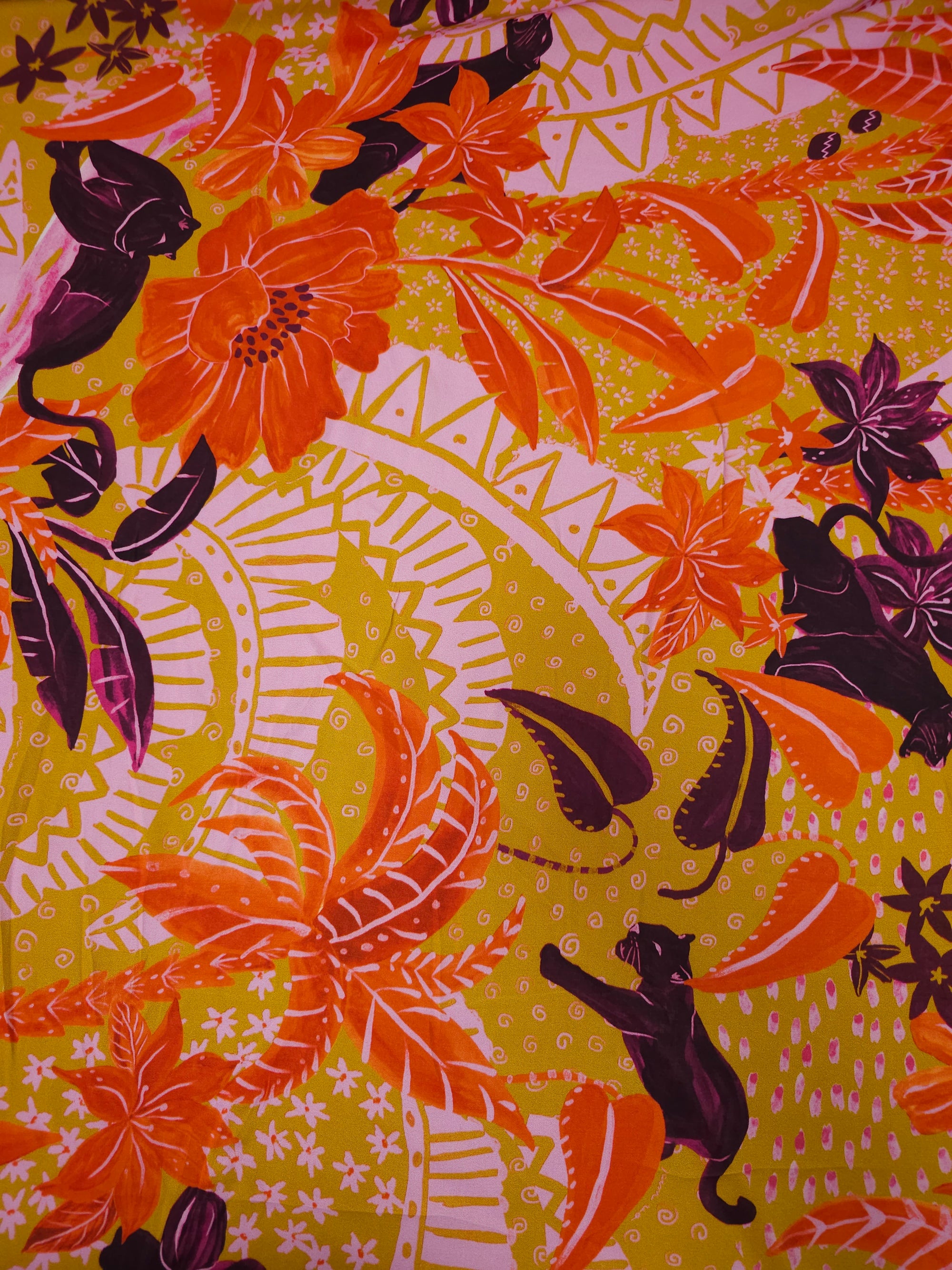 Floral Jungle Panther Viscose Satin