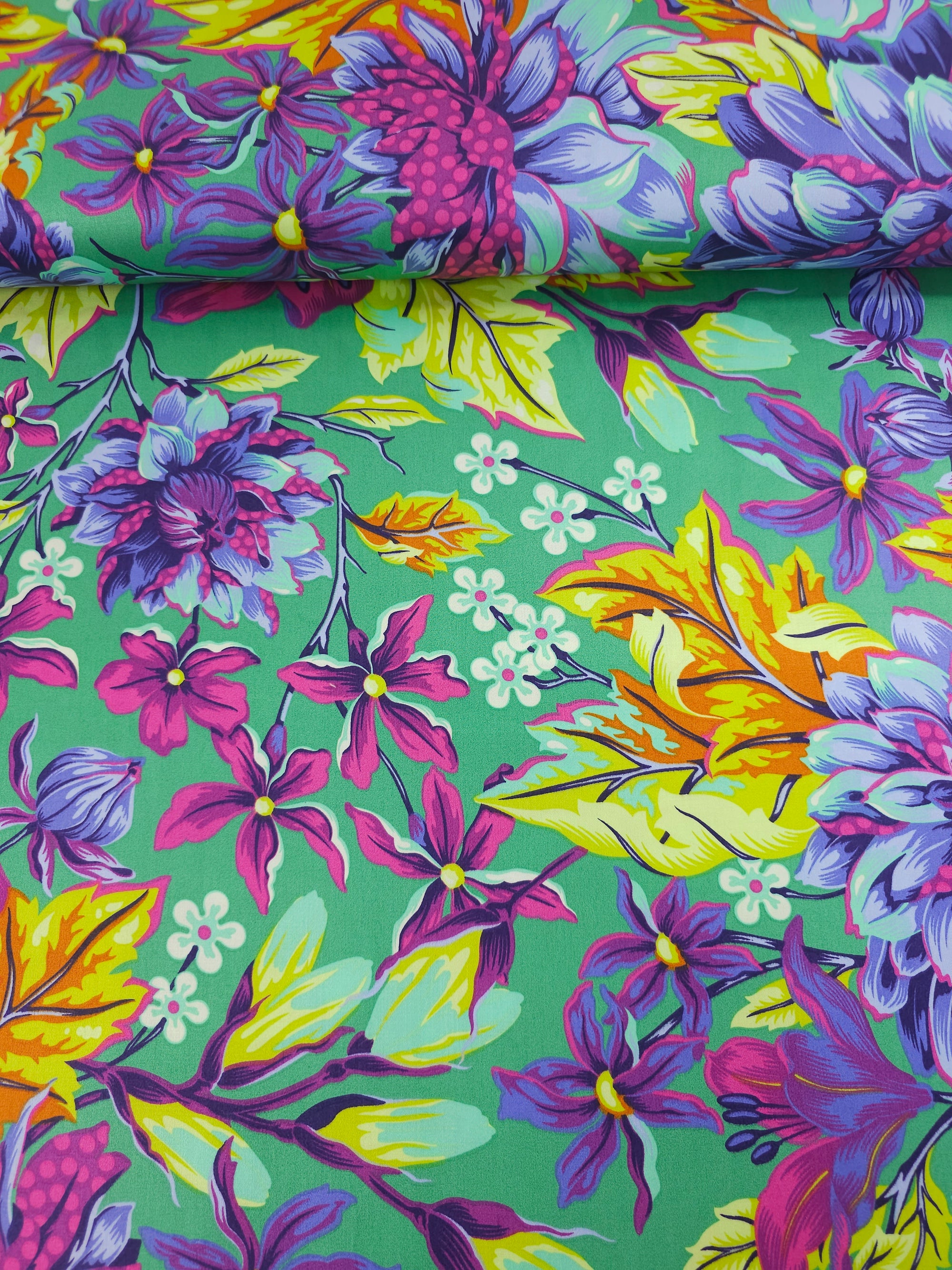 Teal Untamed Hello Dahlia Cotton Sateen 108" - Tula Pink *EXTRA WIDE*