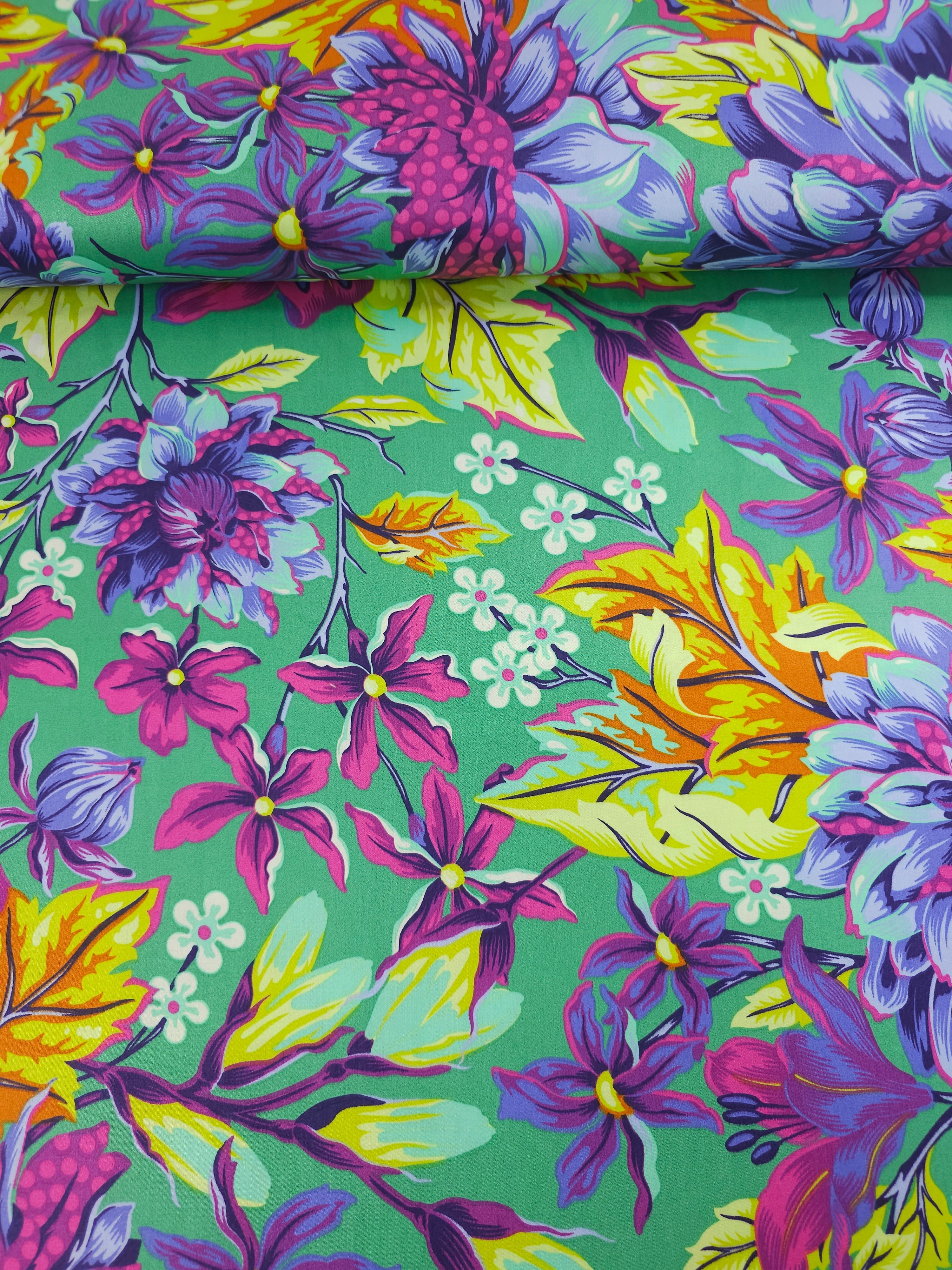 Teal Untamed Hello Dahlia Cotton Sateen 108" - Tula Pink *EXTRA WIDE*