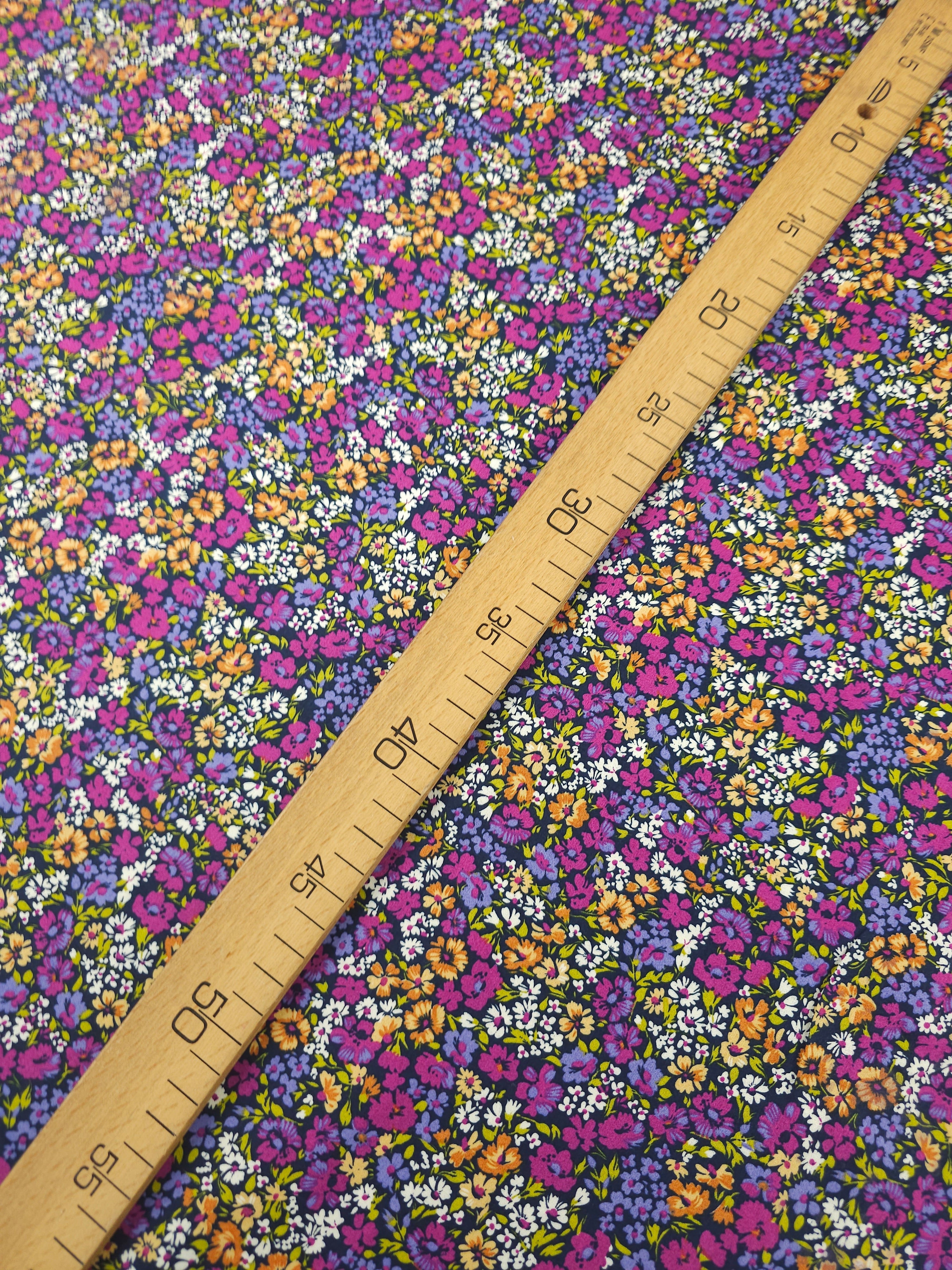 Magenta/Orange Ditsy Floral Field Cotton Satin 57"