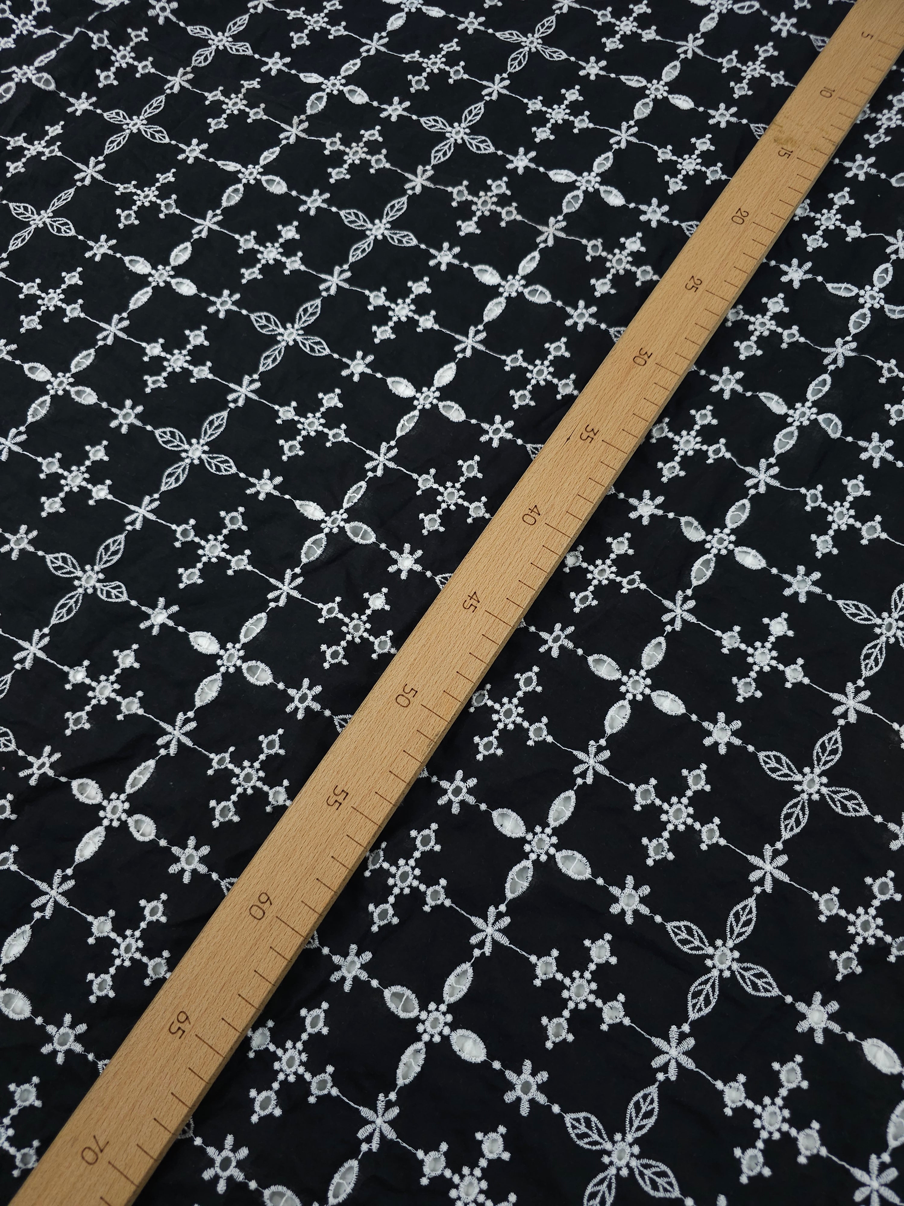 Black/White Damask Grid Fine Cotton Poplin Broderie Anglaise