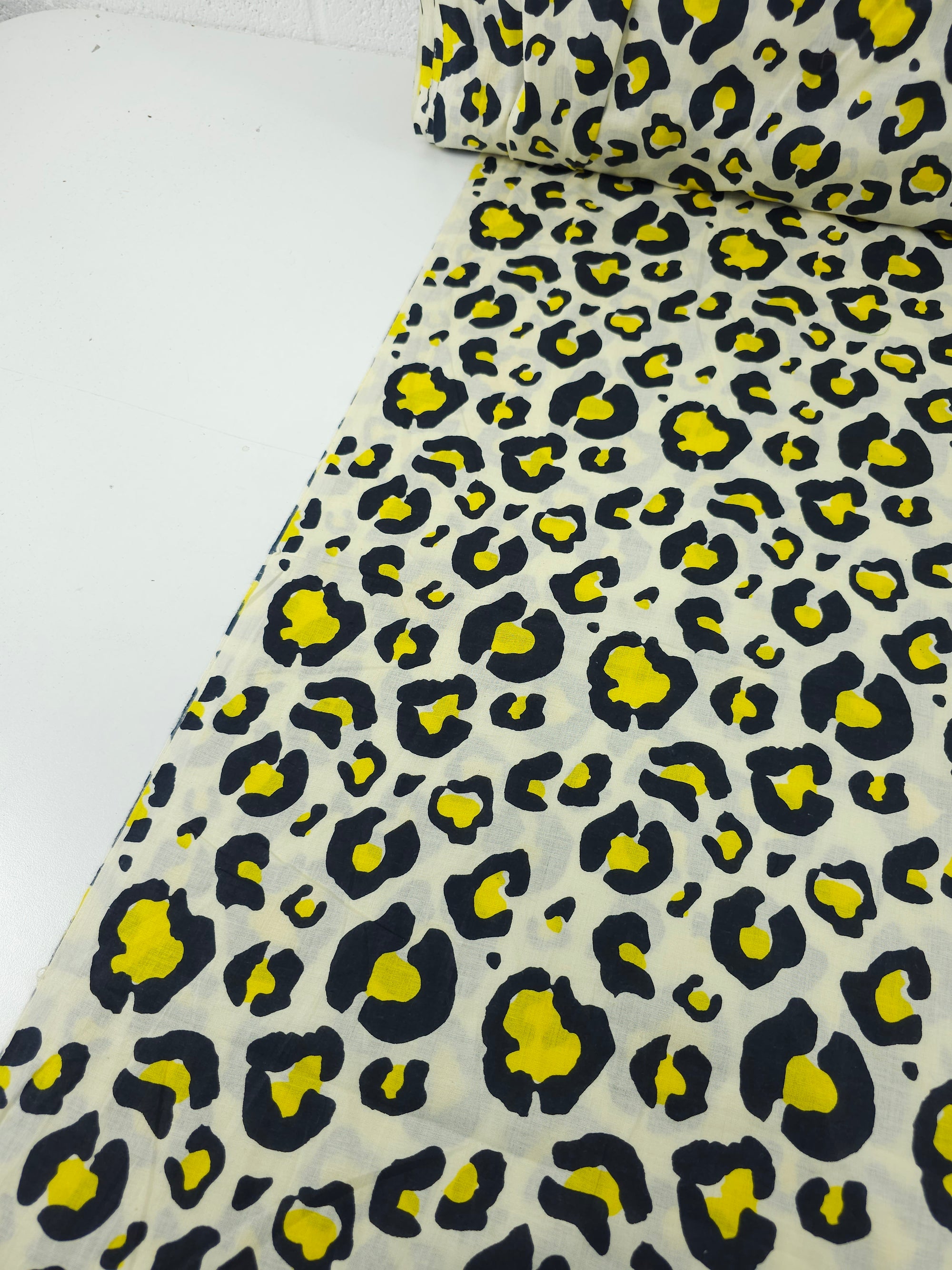 Yellow/Cream Leopard Cambric Cotton