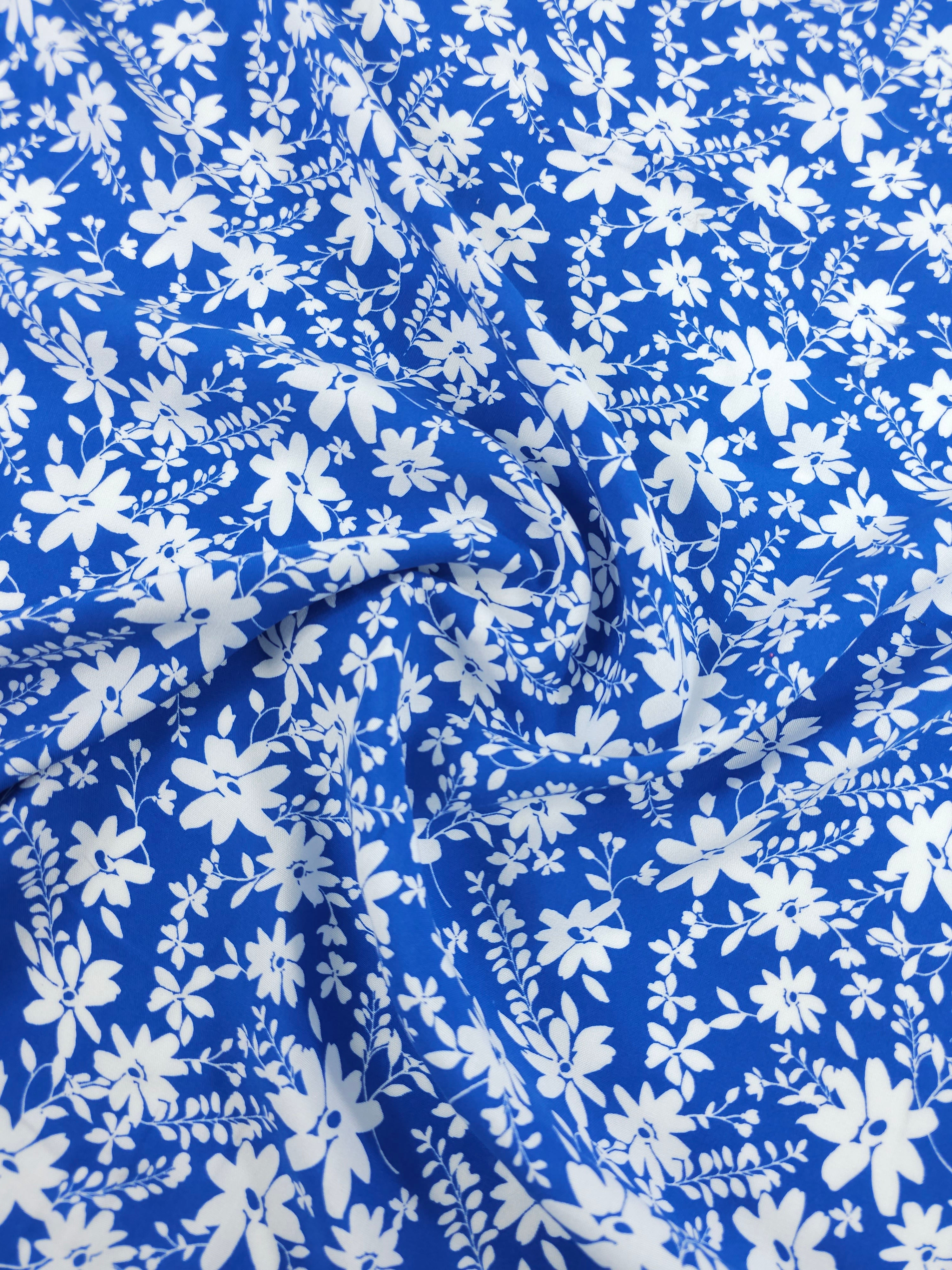 Blue/White Harvest Floral Viscose Challis