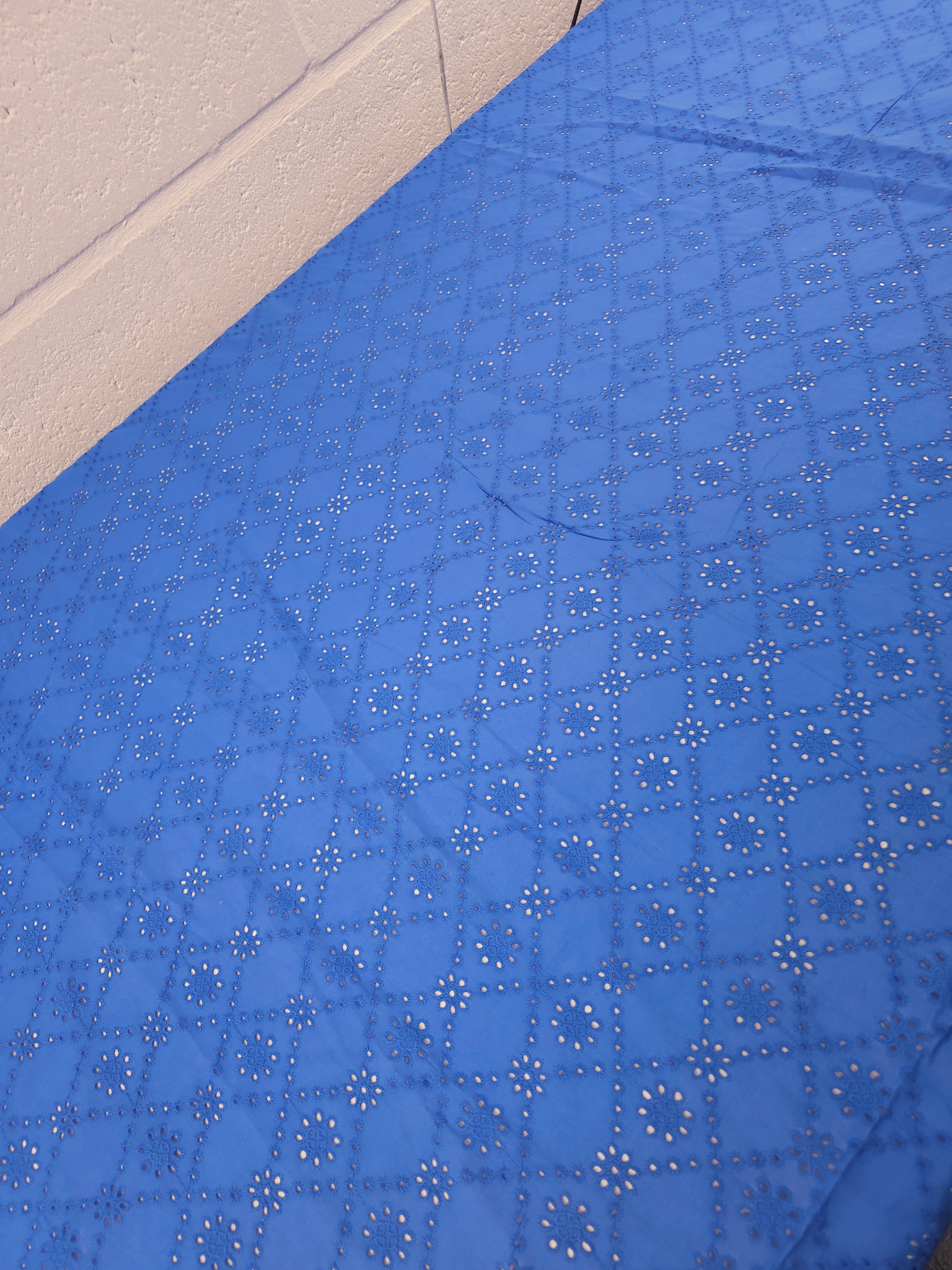 Deep Periwinkle Floral Diamond Cambric Cotton Broderie Anglaise