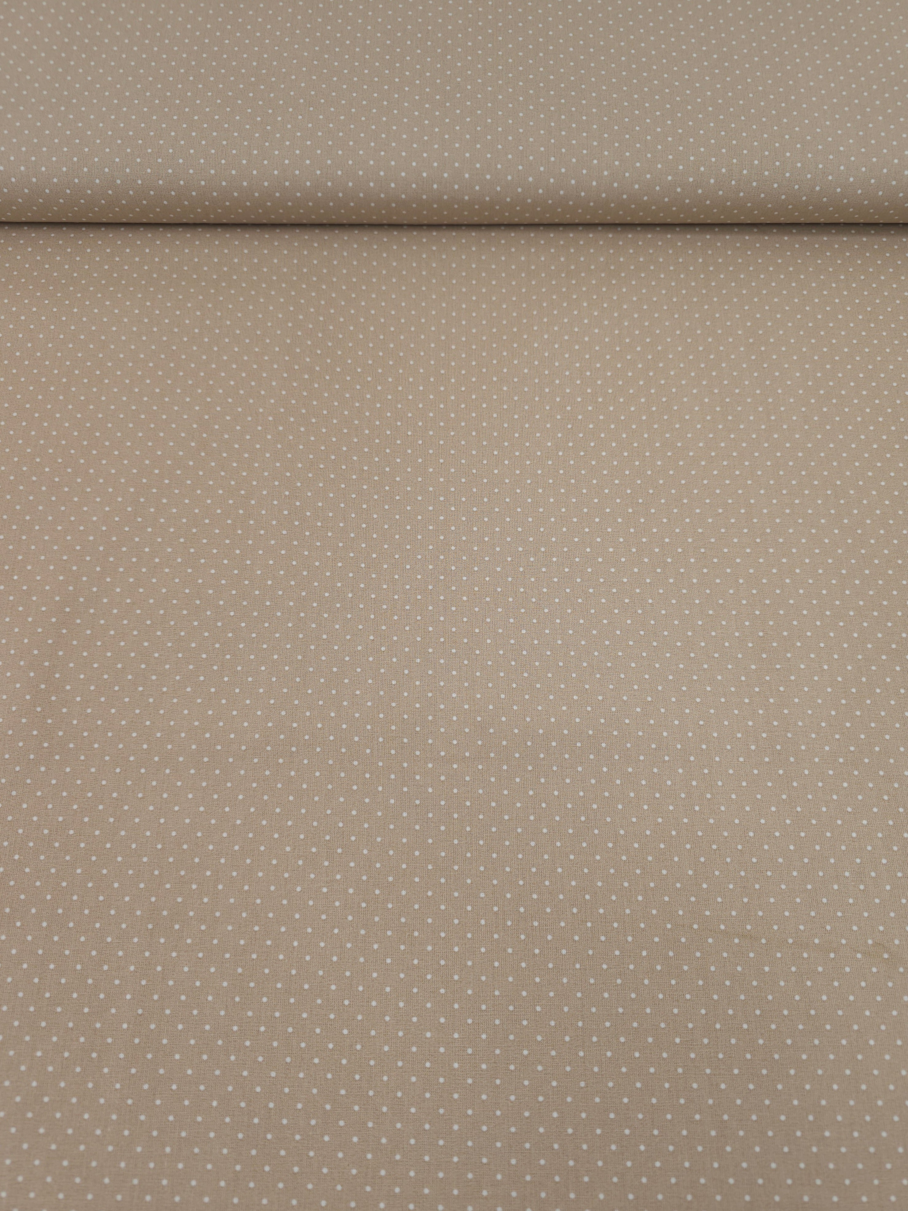 Beige Micro Polka Dot 100% Cotton 60"