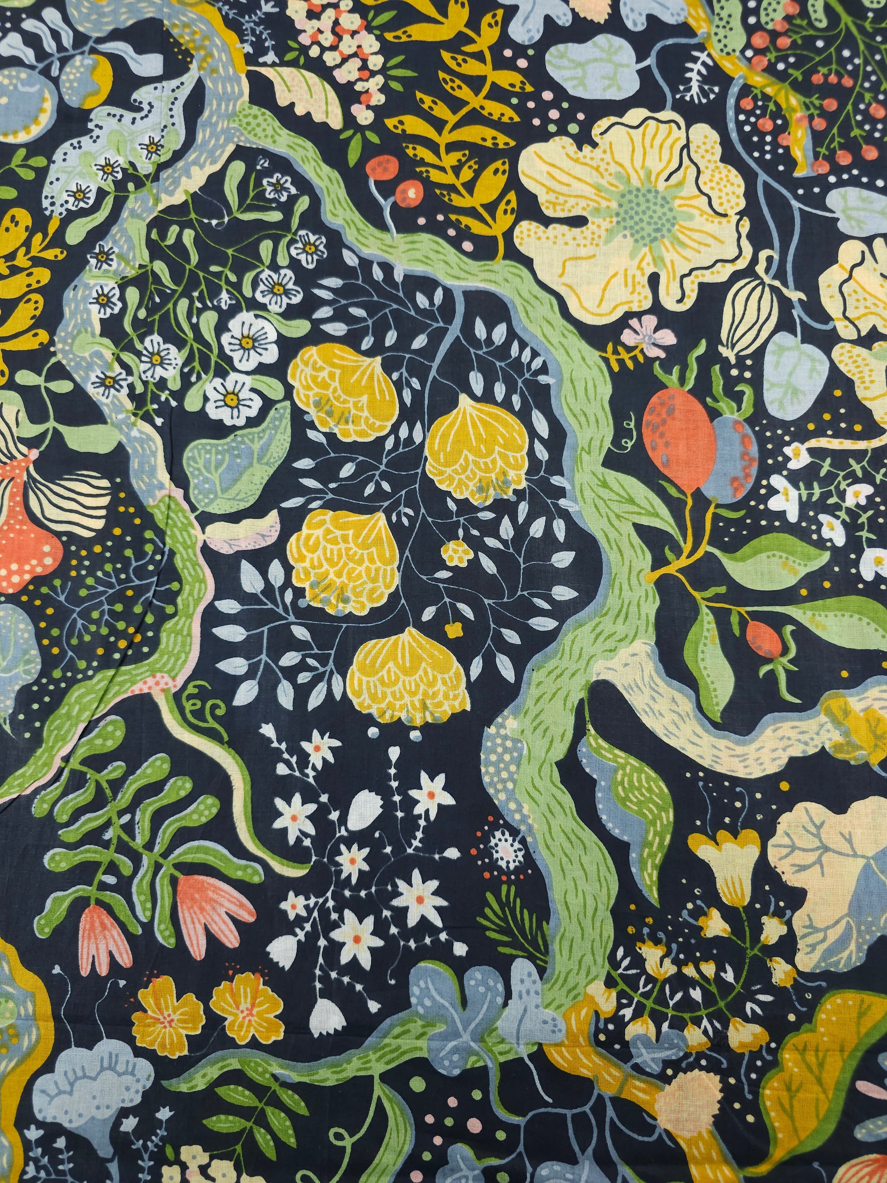 Dark Navy Floral Whirl Garden Cambric Cotton