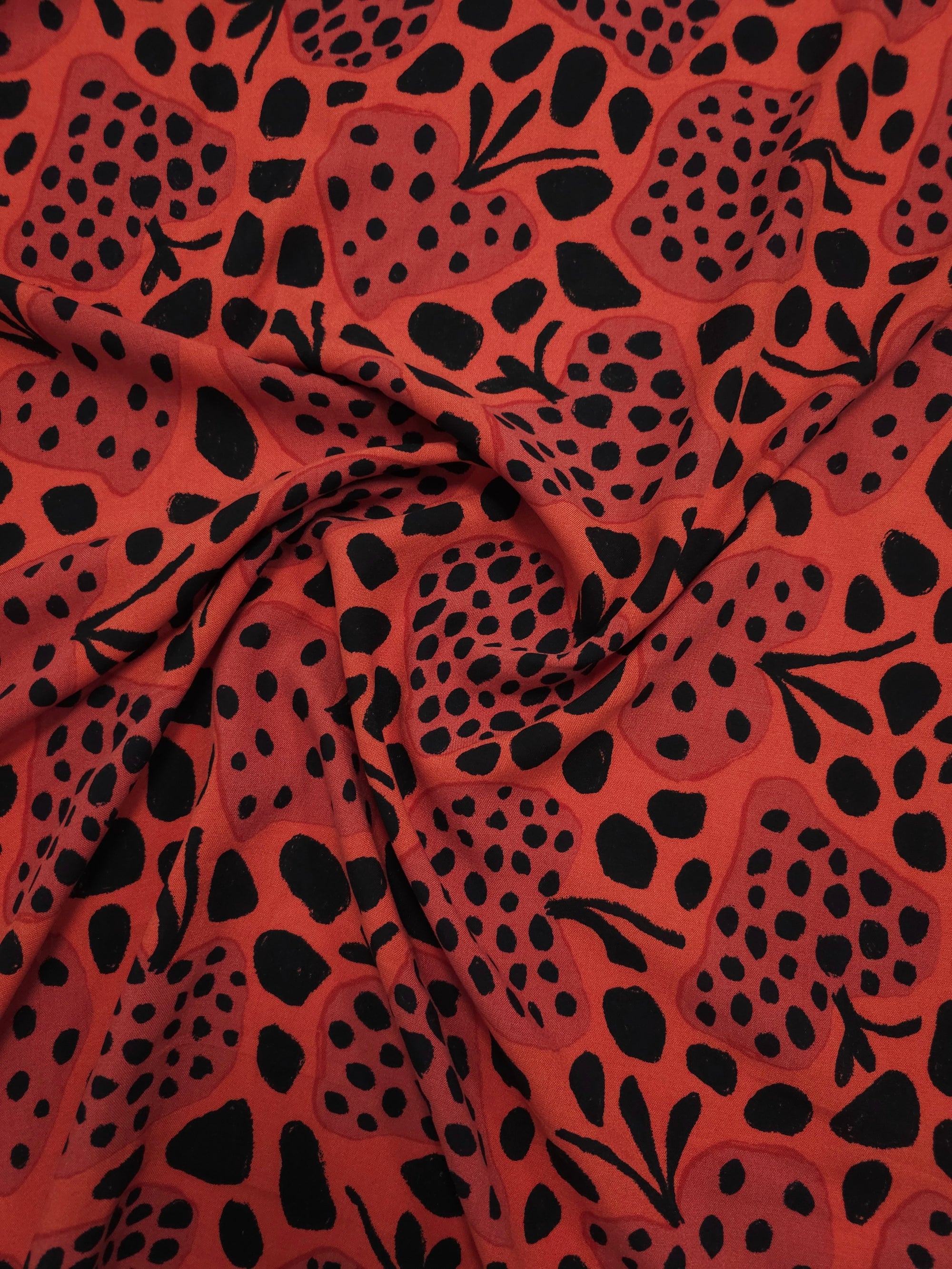 Red/Black Irregular Strawberry Viscose Challis