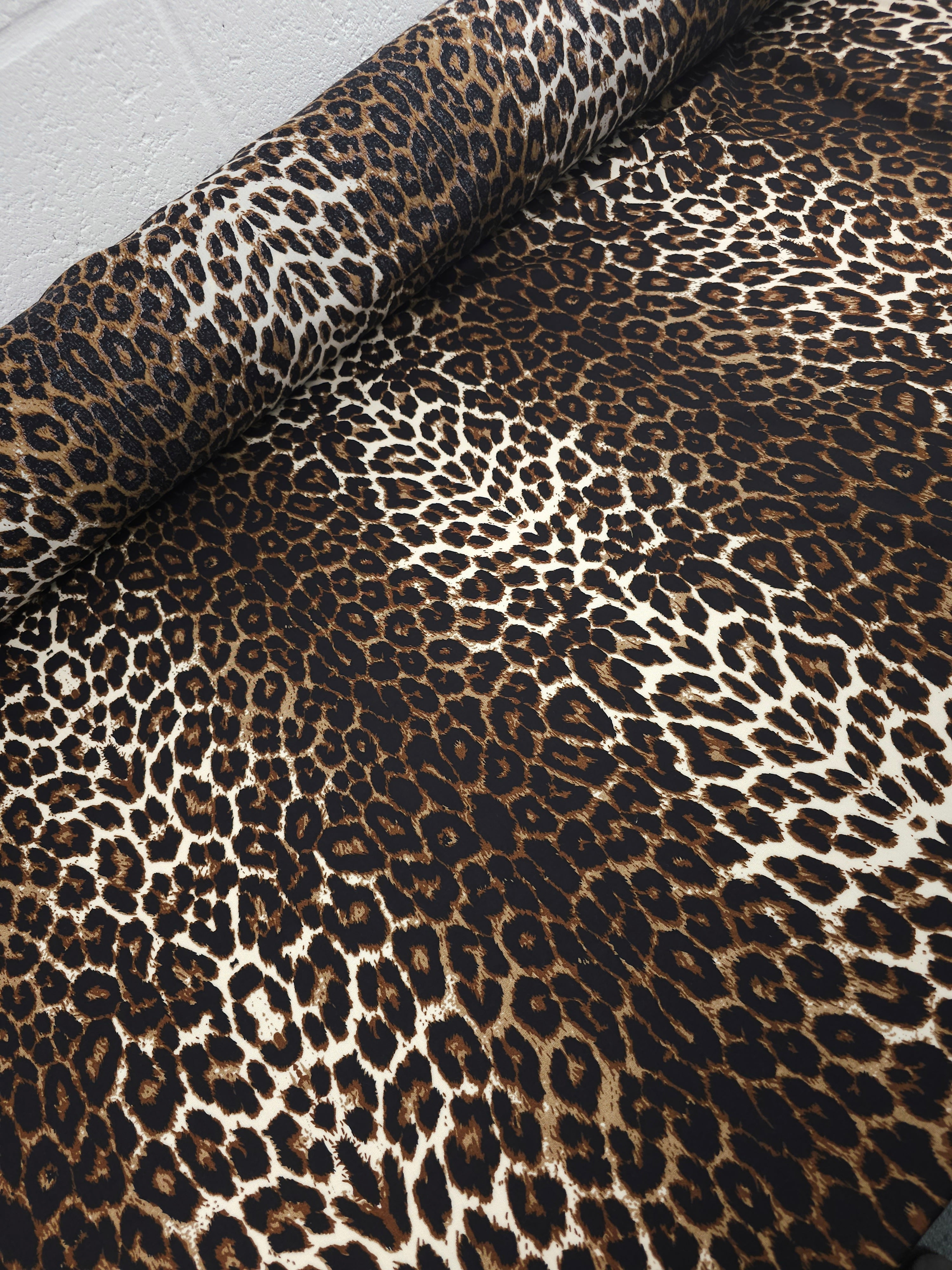 Brown/Cream Leopard Panel Stripe Viscose Challis