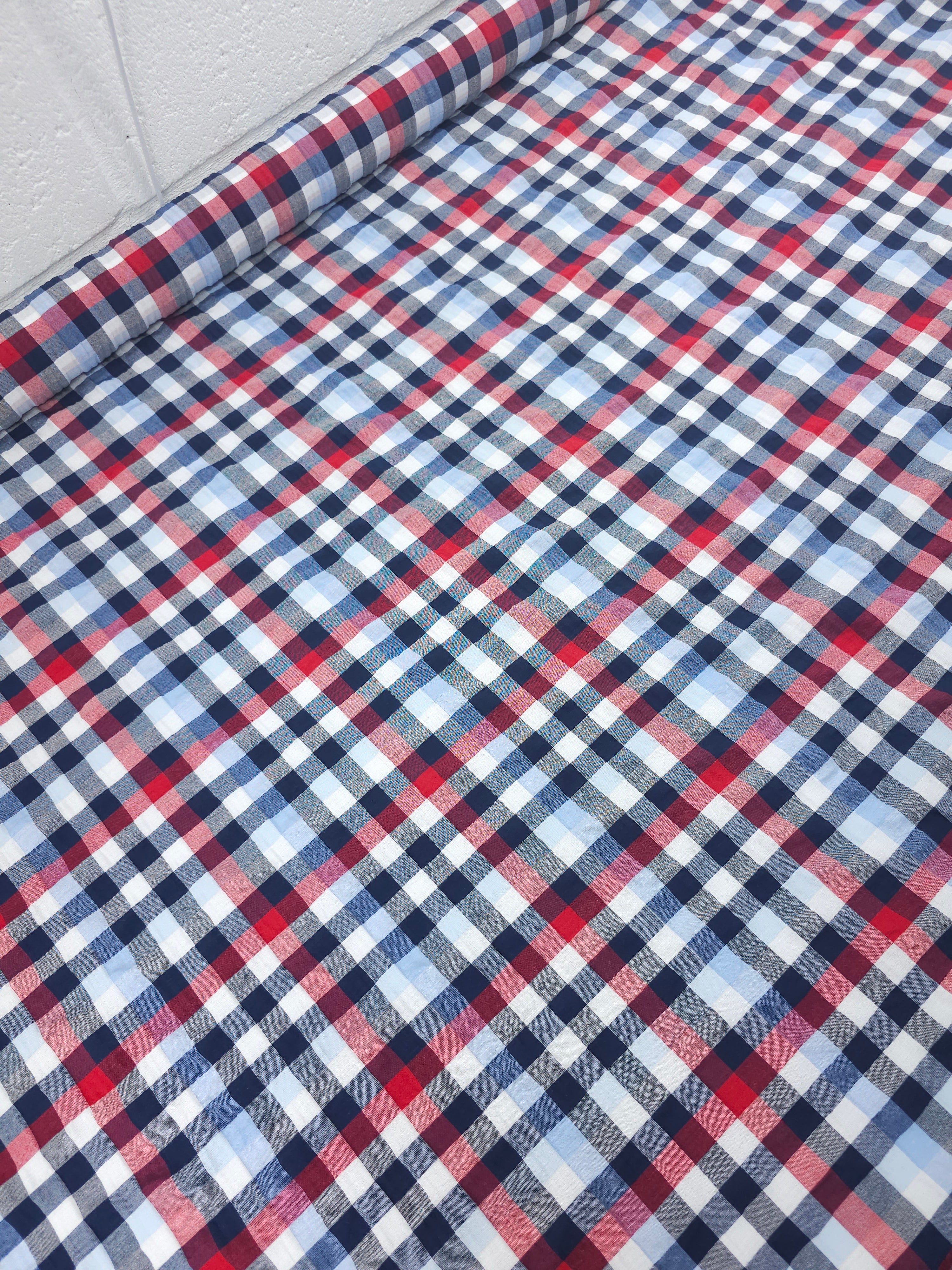 Red/Blue Gingham Crinkle Poly Cotton