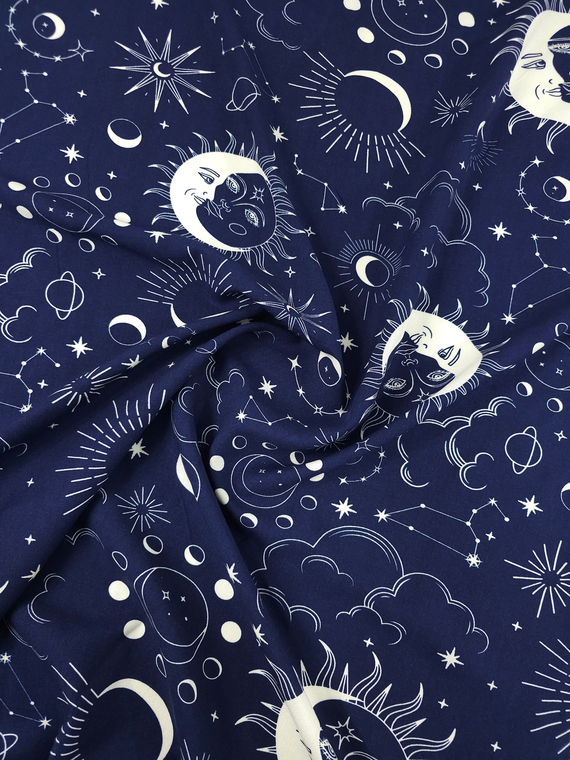 Navy Moon Constellation Viscose Challis