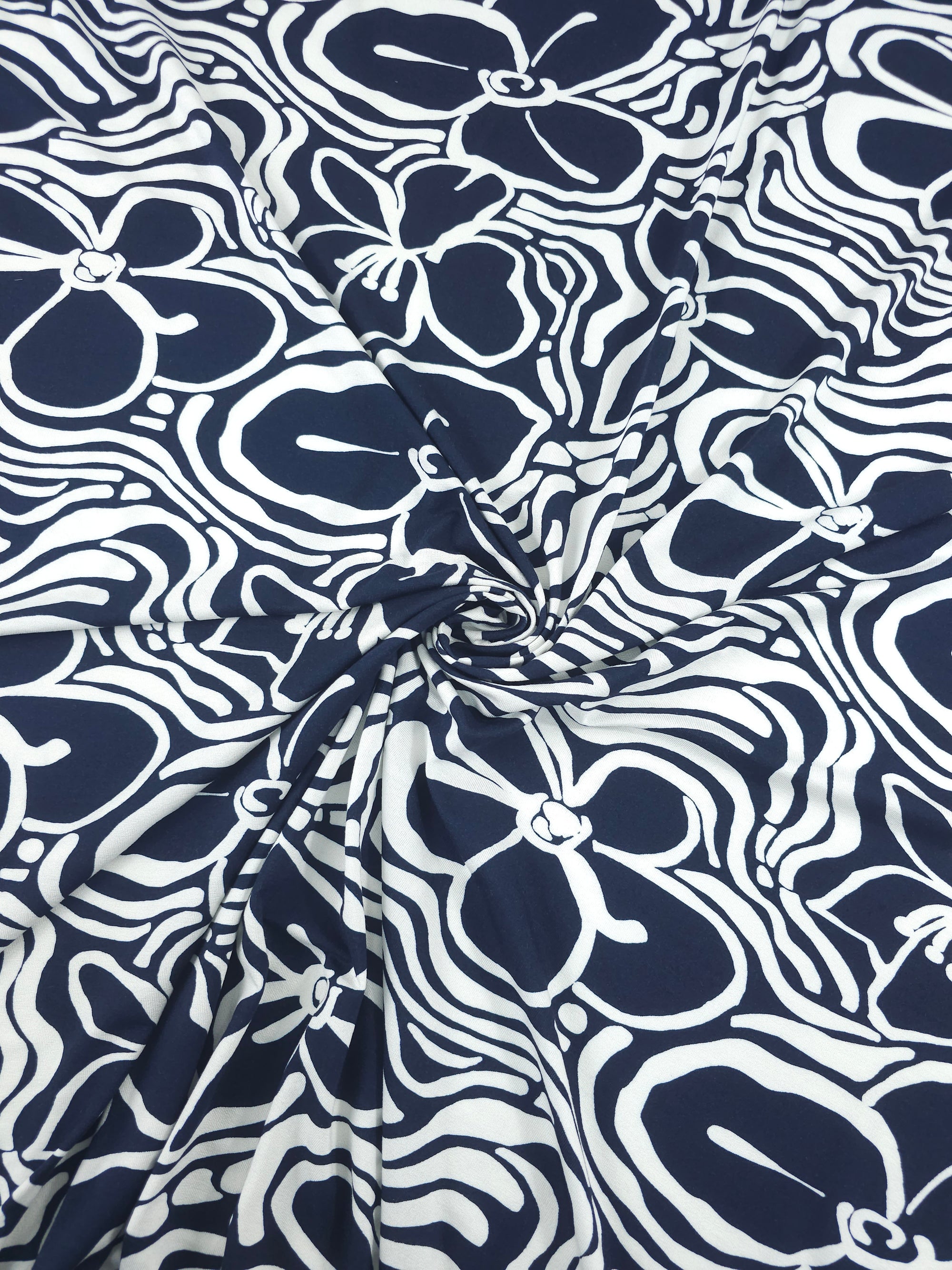 Navy Doodle Floral Viscose Jersey