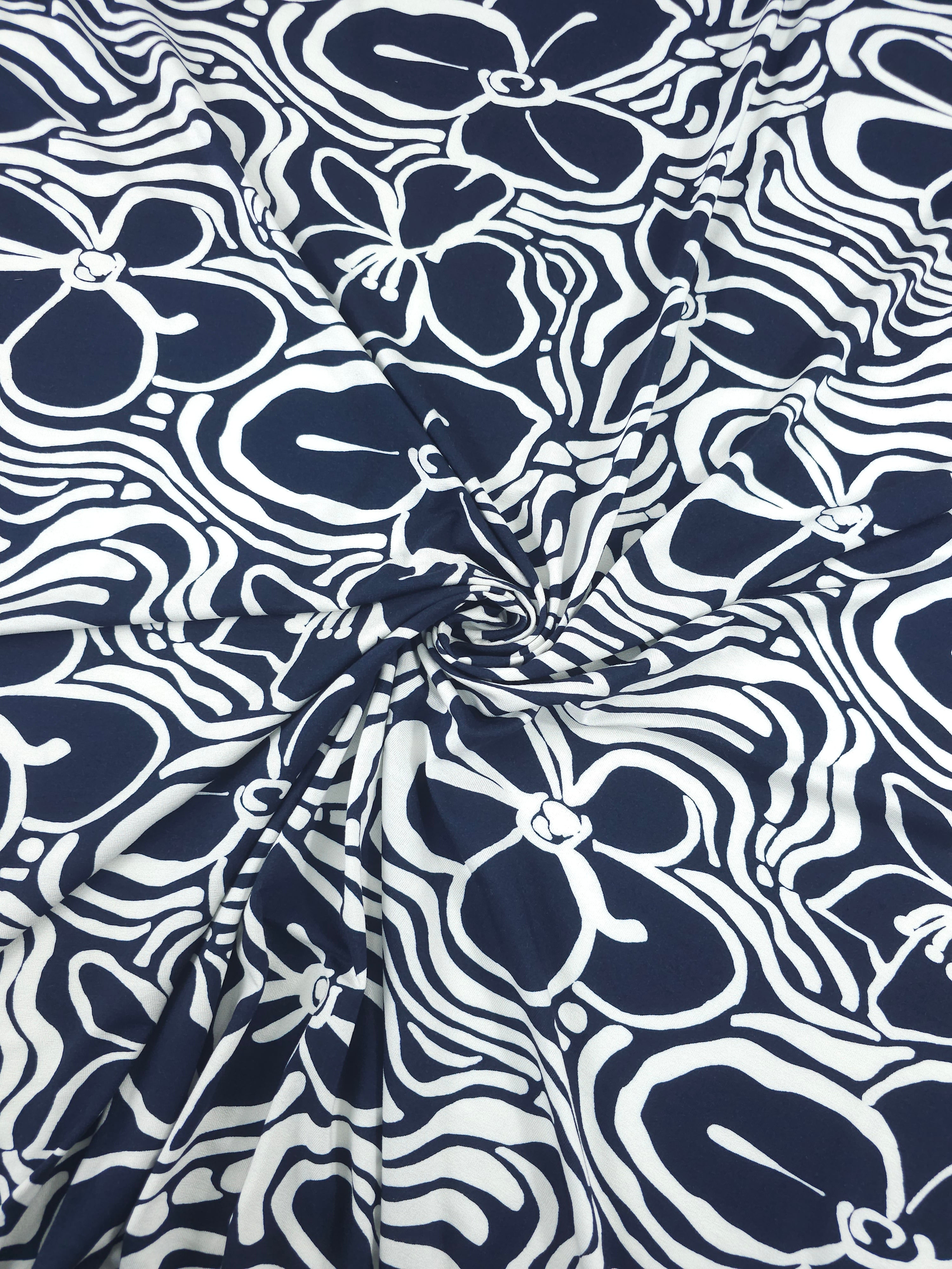 Navy Doodle Floral Viscose Jersey