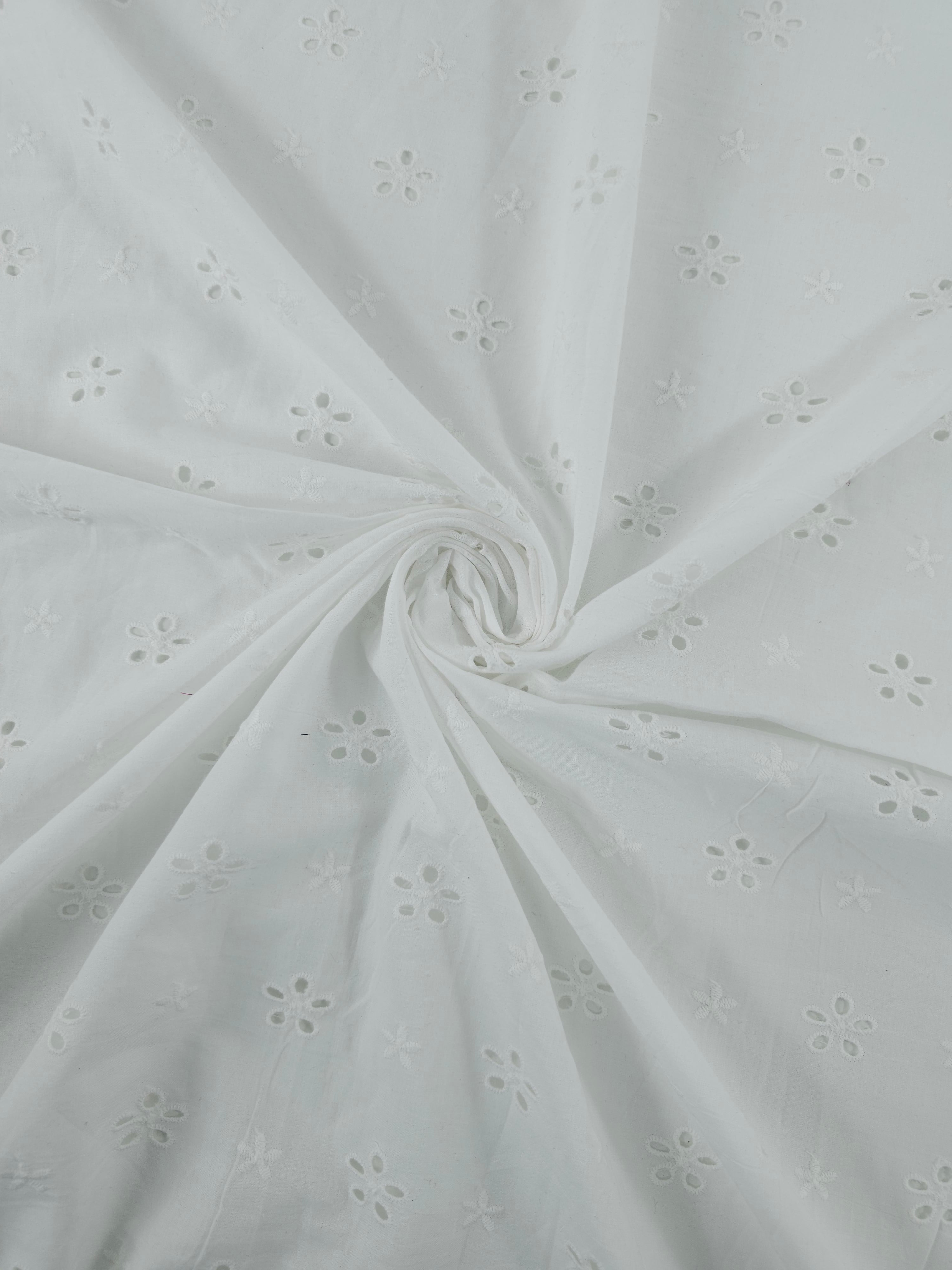 White Star Daisy Flower Cambric Cotton Broderie Anglaise