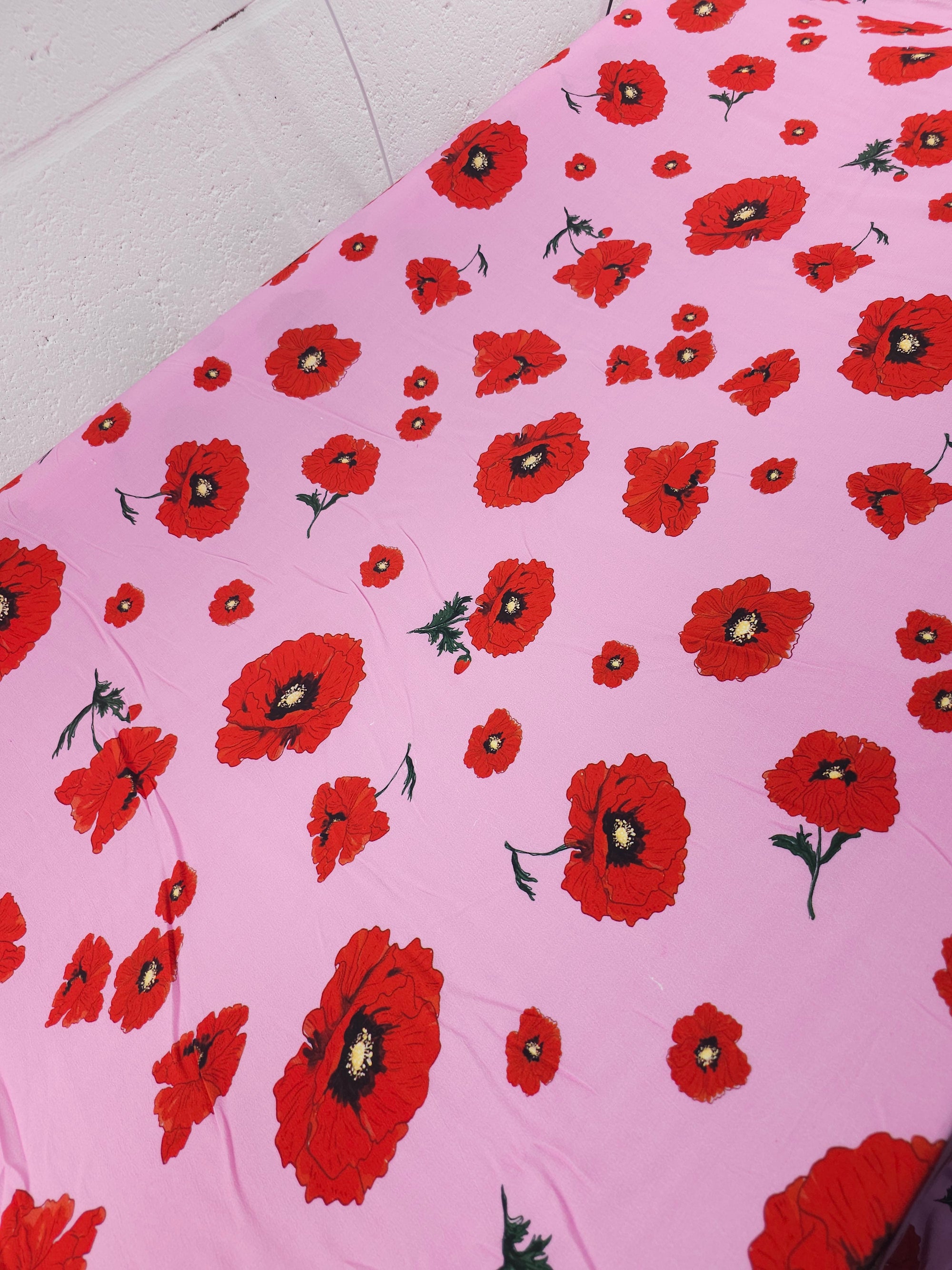 Pink/Red Poppy Floral Viscose Crepe *DEFECT*
