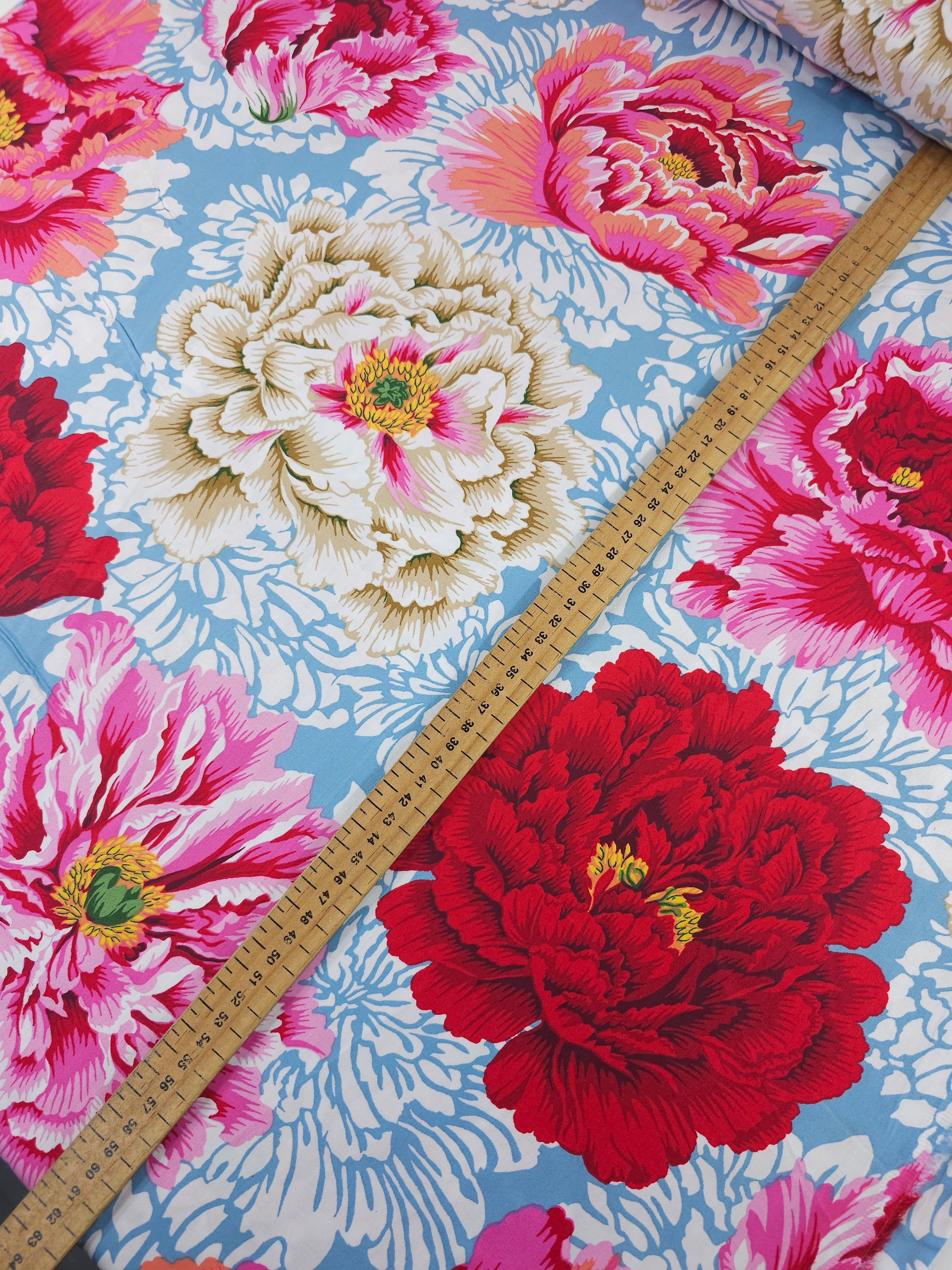 Pink/Red Chrysanthemum Cotton Sateen 108" - Kaffe Fassett *EXTRA WIDE*