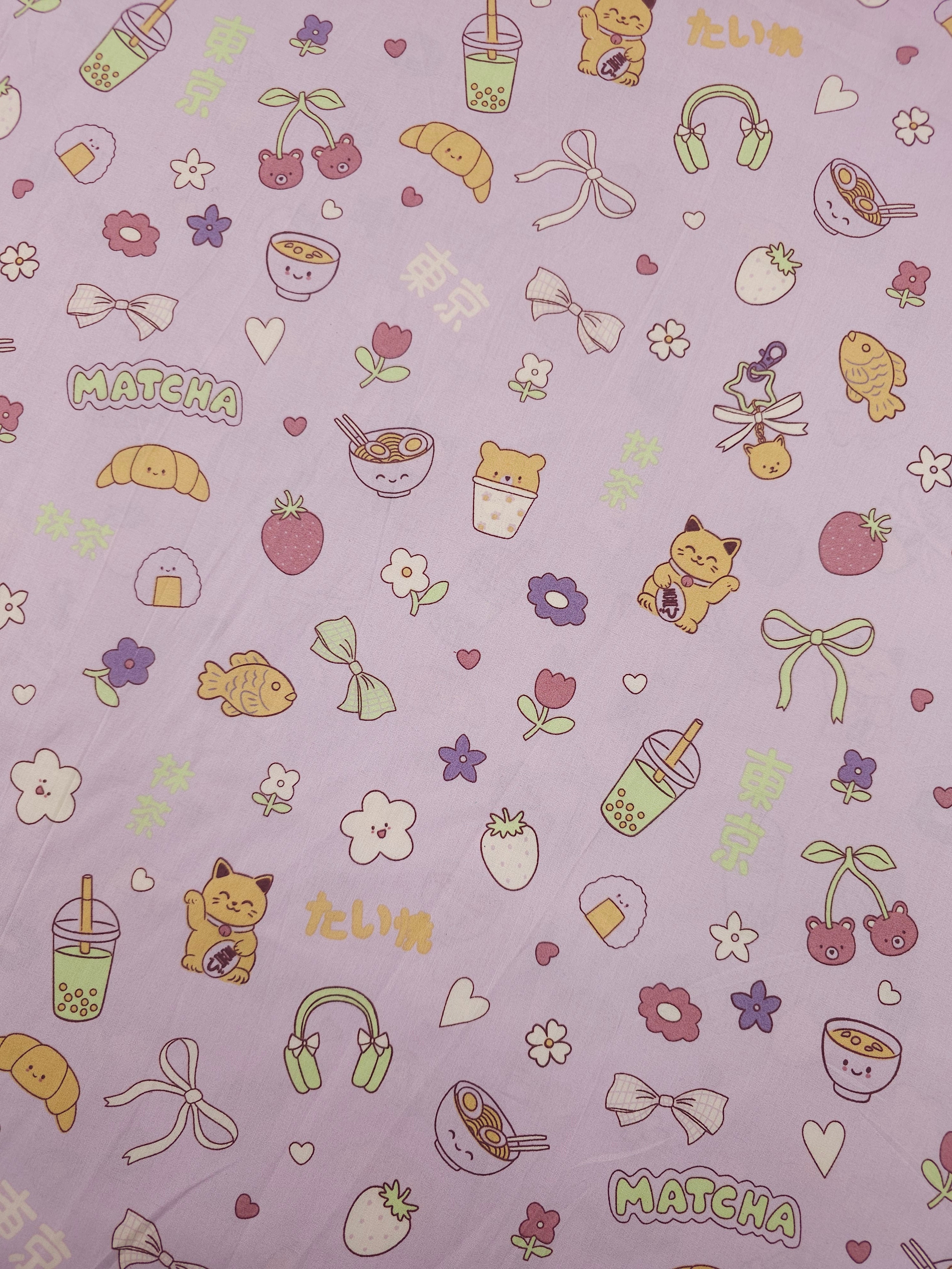 Lilac Matcha Doodle Lightweight Cotton 60"