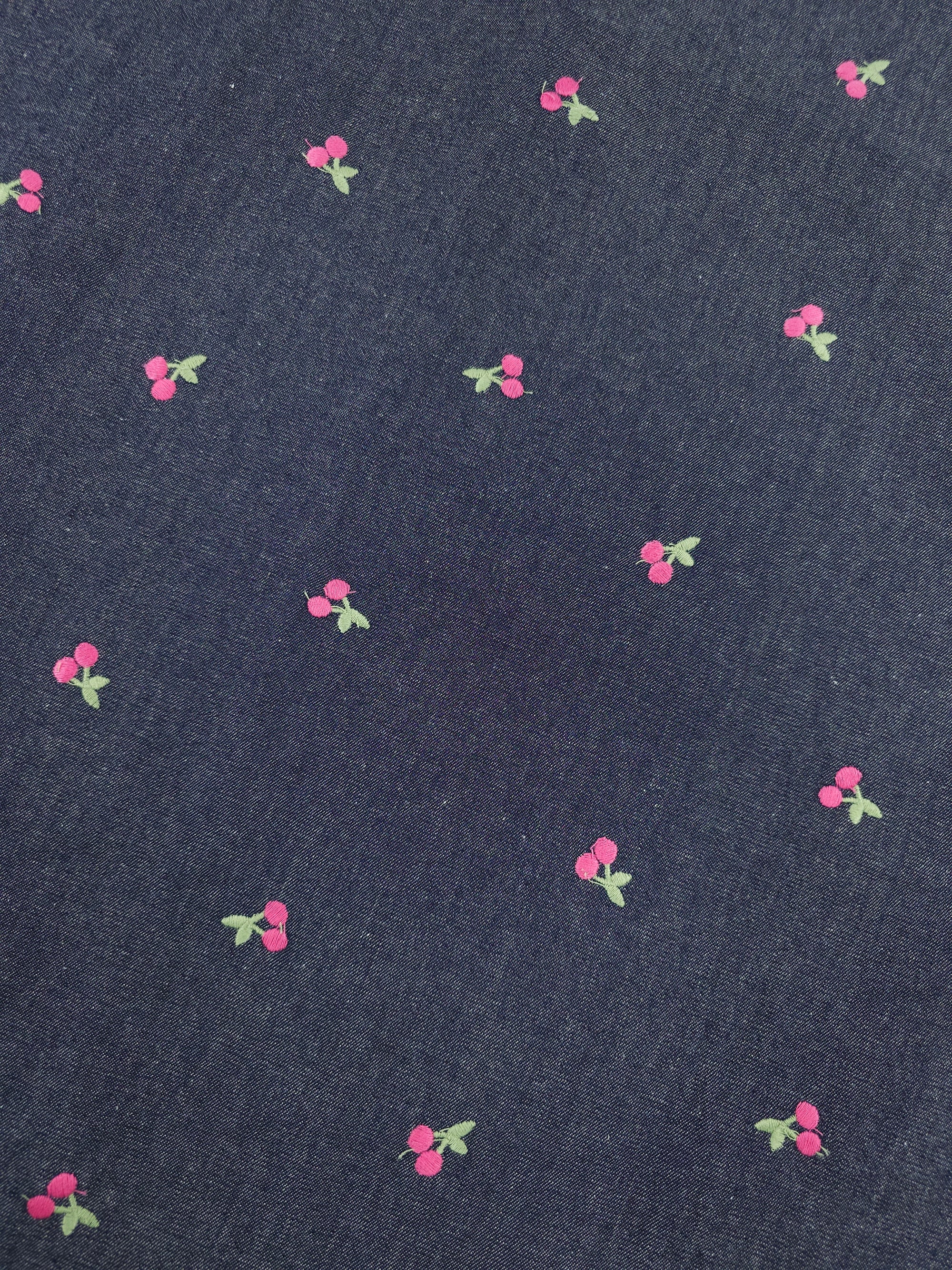Pink Cherry Embroidered Chambray