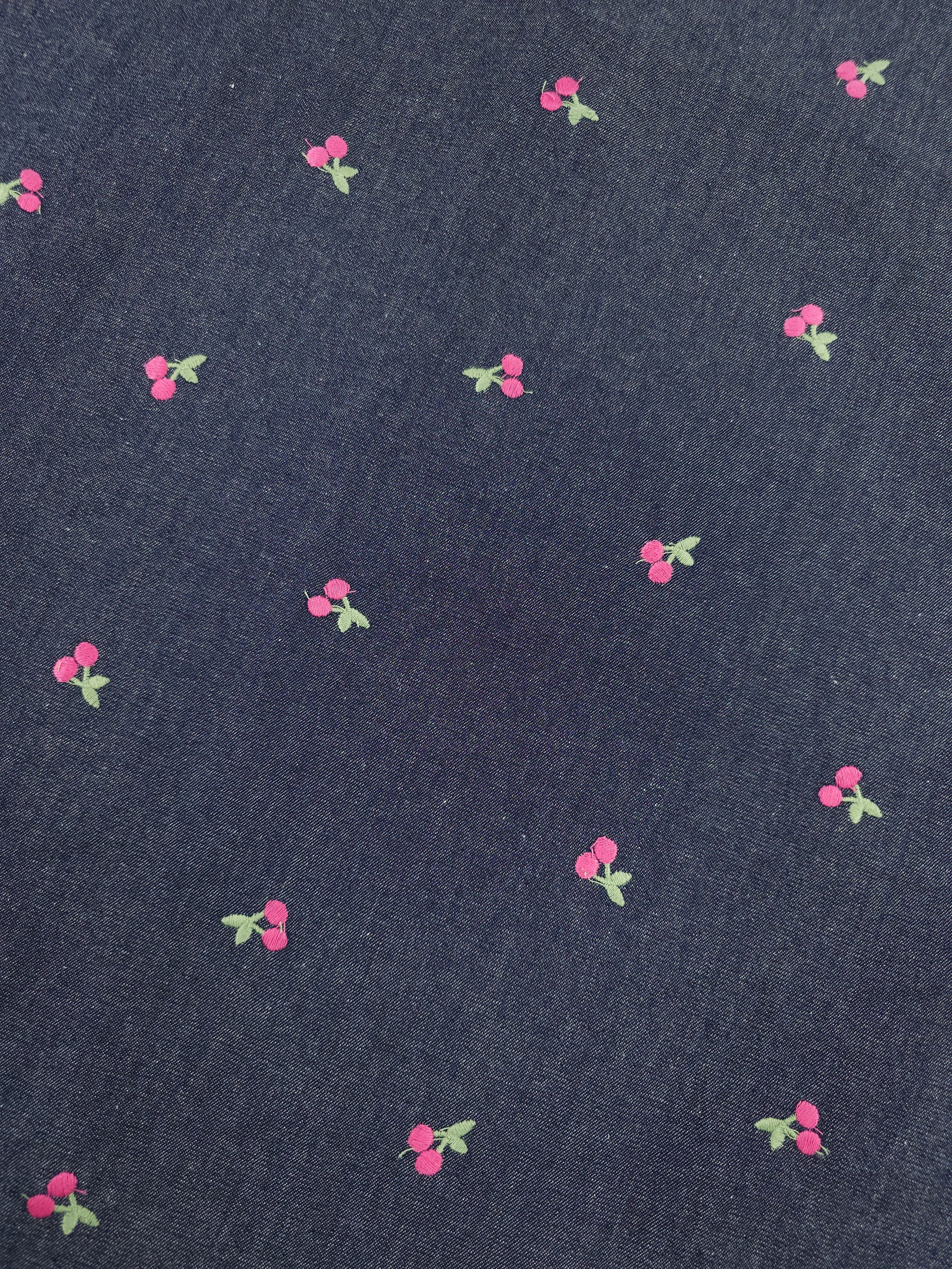 Pink Cherry Embroidered Chambray