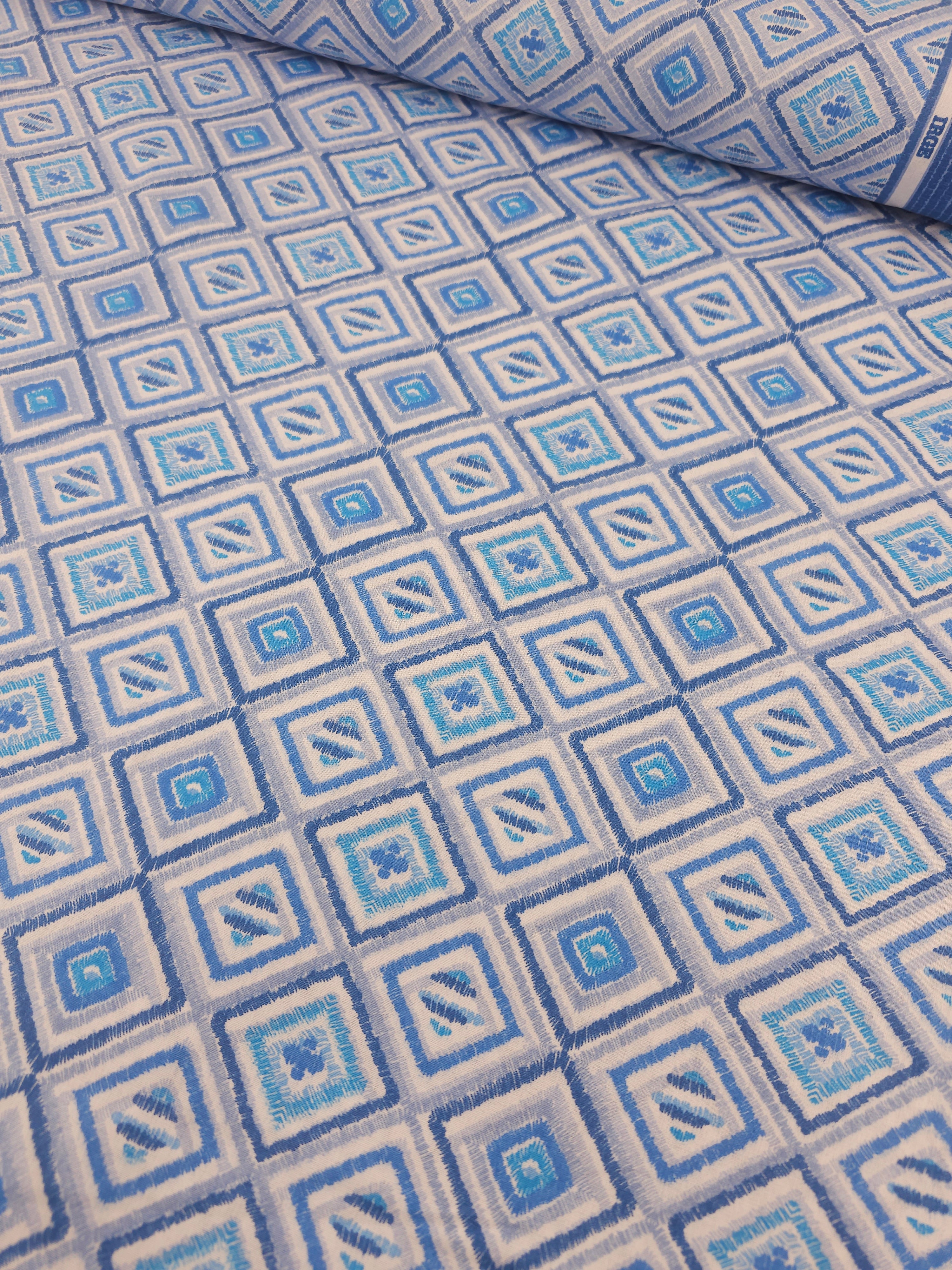 Blue Geo Diamond Tile 100% Cotton 114” *EXTRA WIDE*