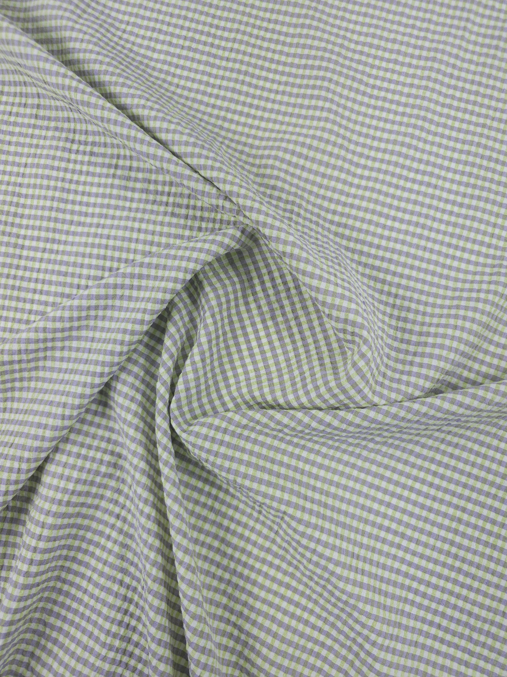 Lime Green/Lilac Mini Gingham Crinkle Poly Cotton