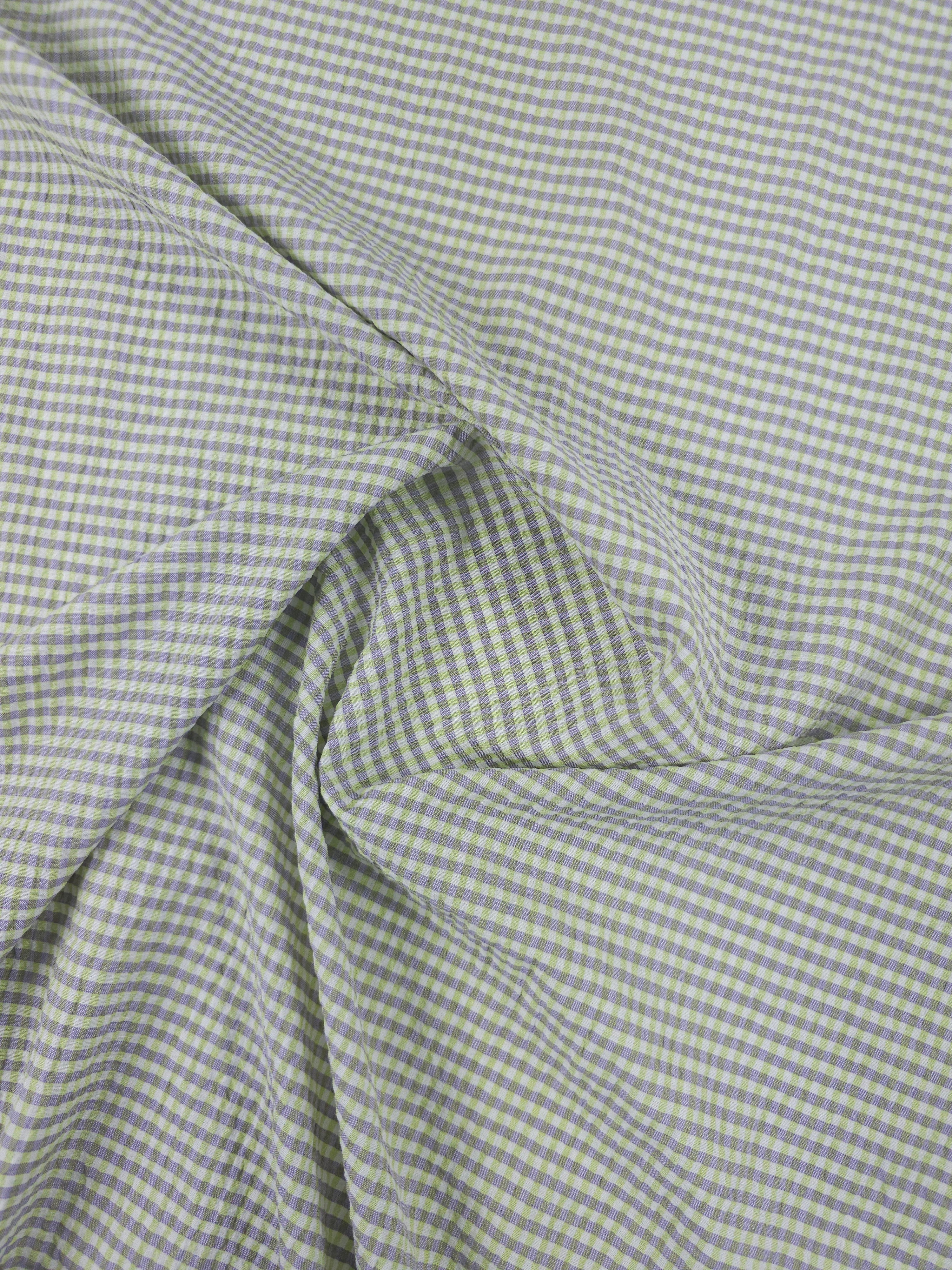 Lime Green/Lilac Mini Gingham Crinkle Poly Cotton