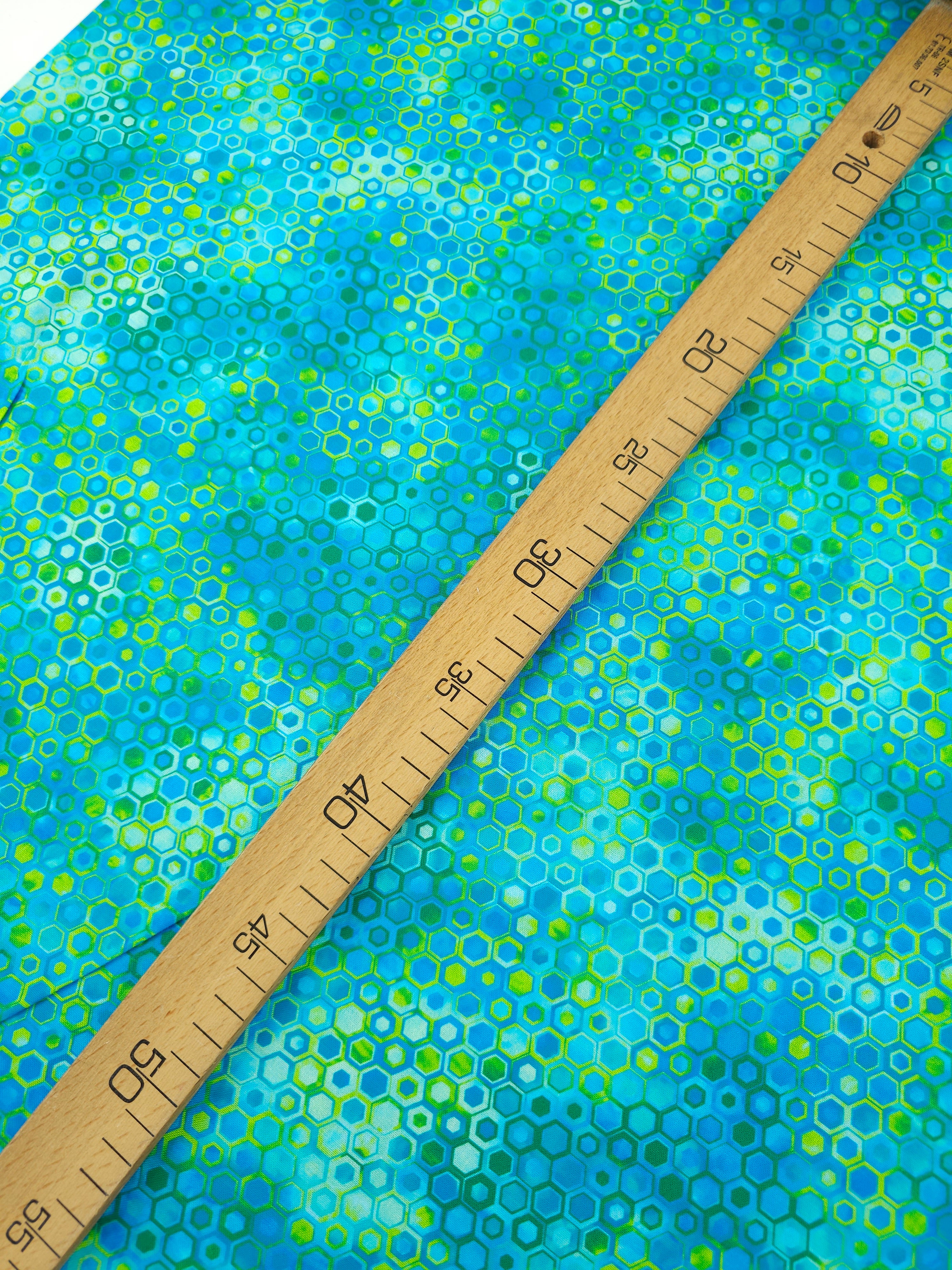 Blue/Lime Hexagon Phantasma 100% Cotton - Robert Kaufman