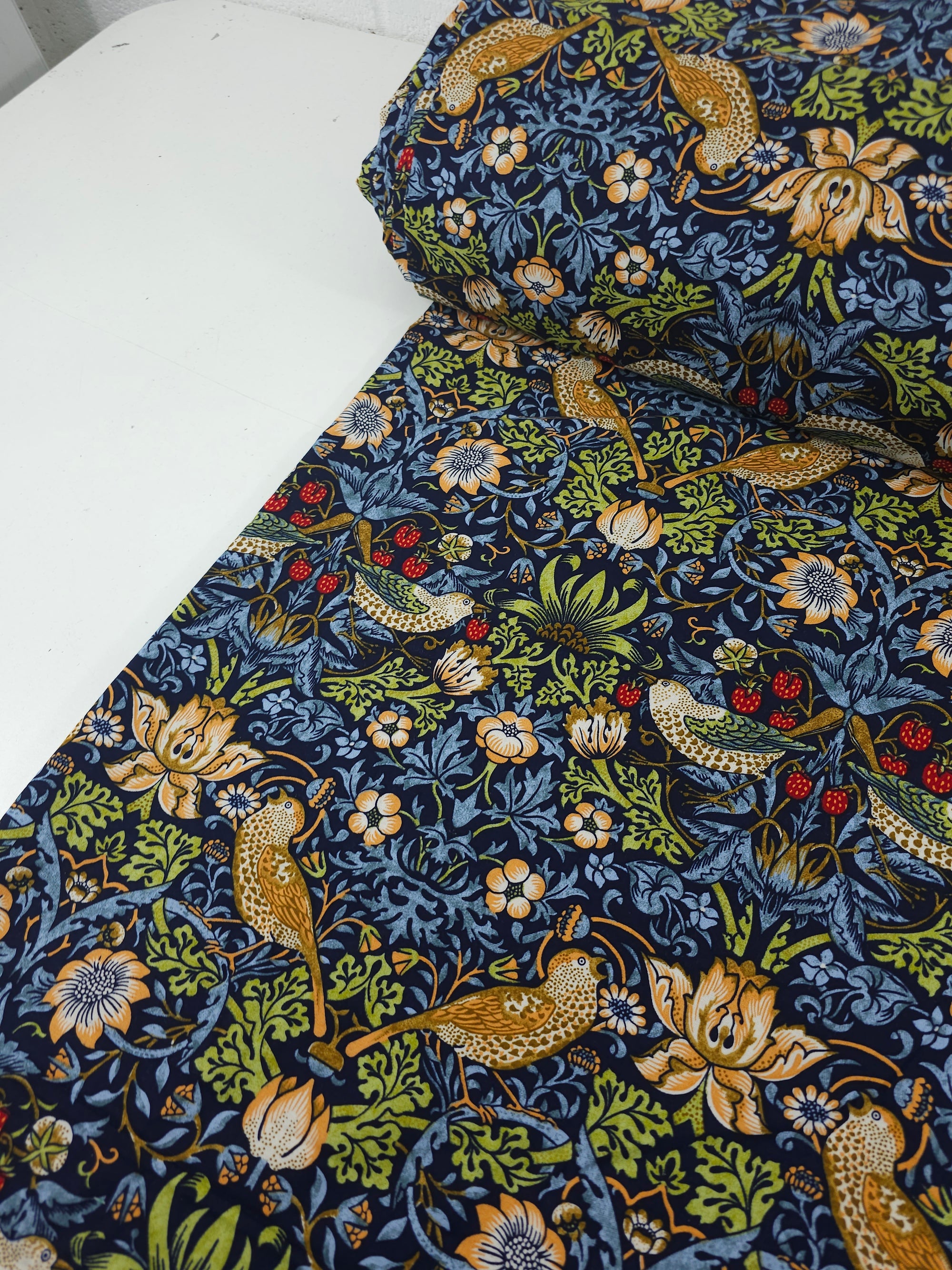 Navy Strawberry Thief Floral 100% Cotton 106" - William Morris *EXTRA WIDE*