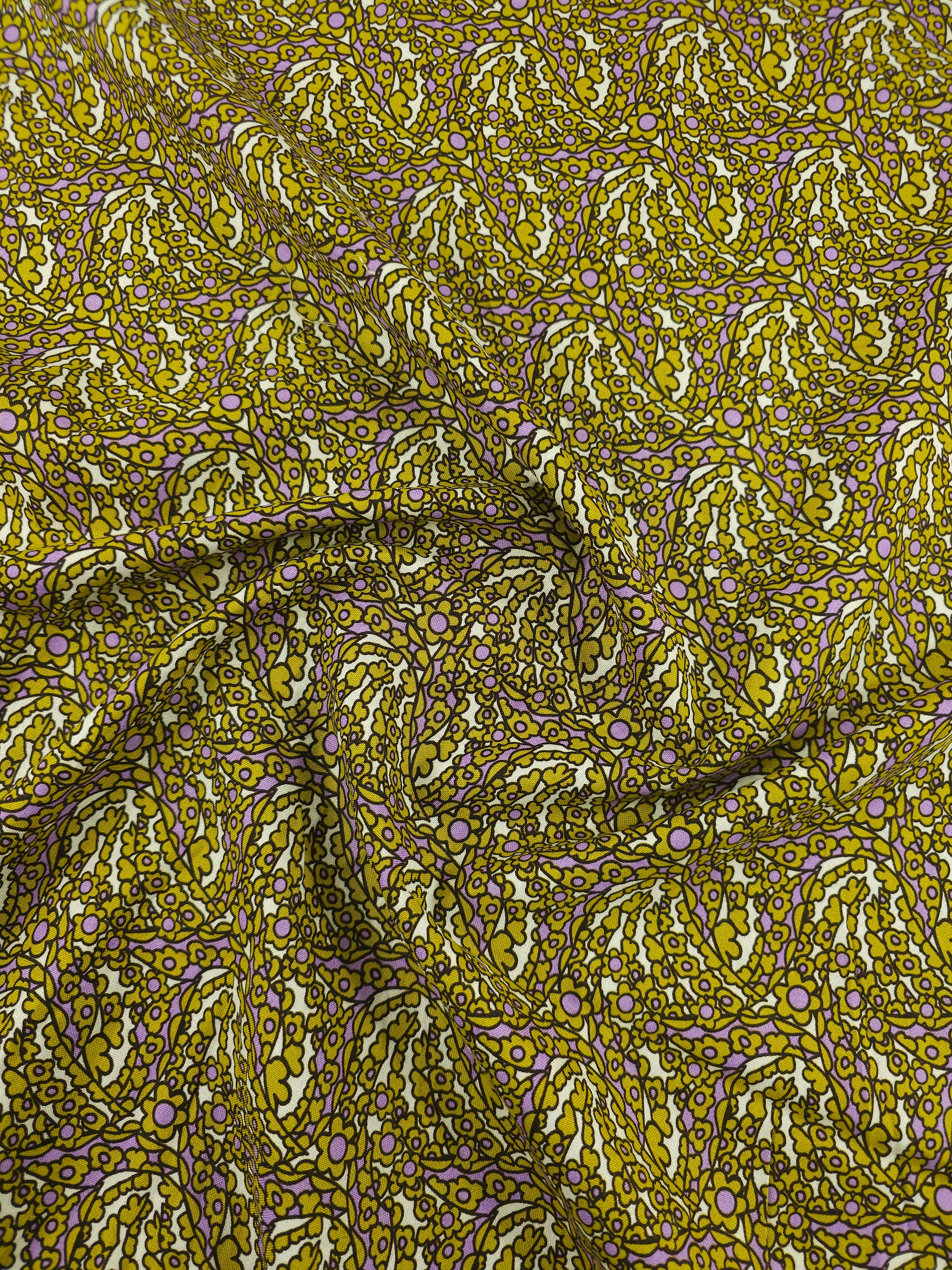 Mustard/Lilac Quirky Floral 100% Cotton 55"