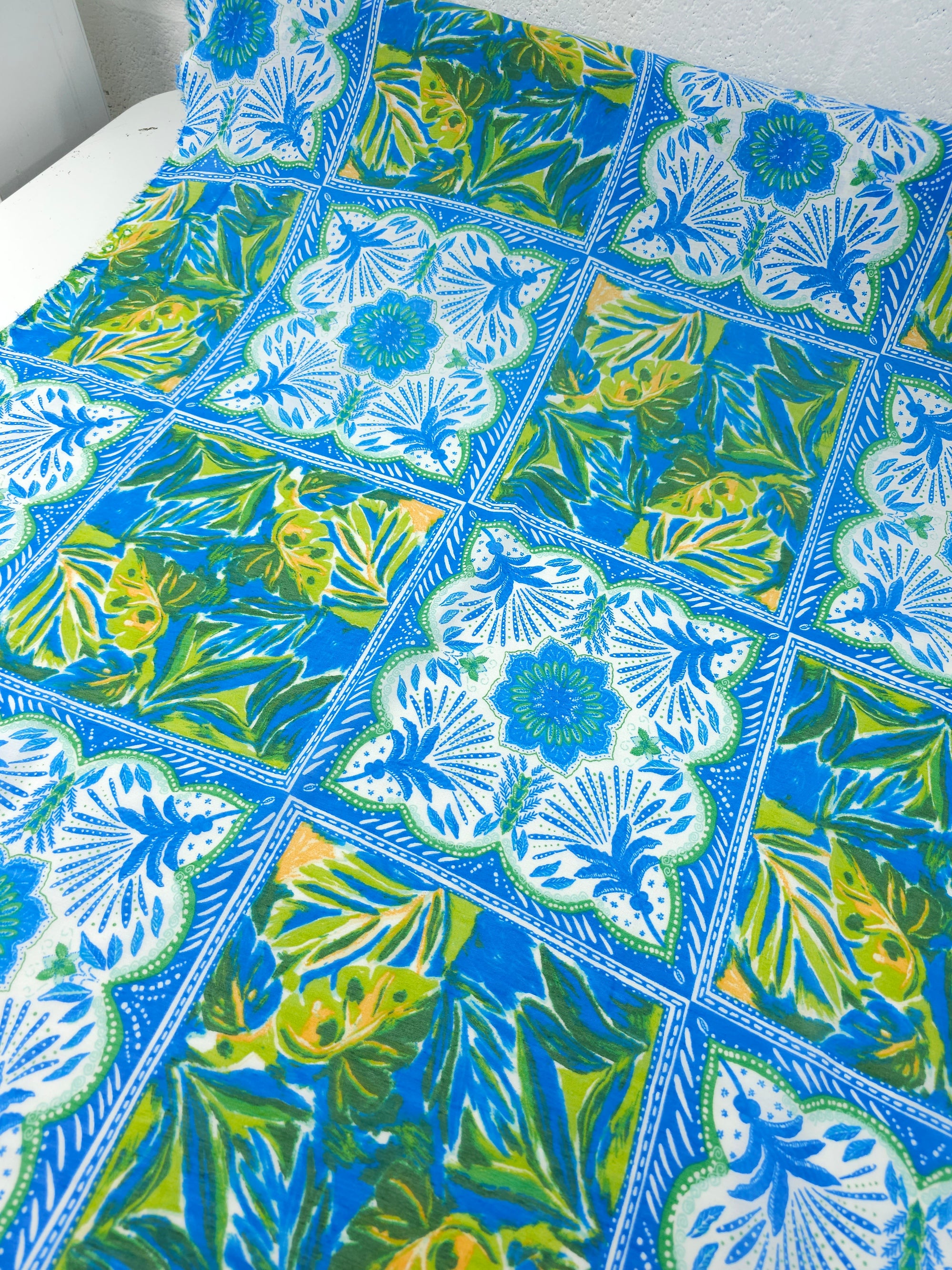 Blue/Green Palm Tile Viscose Voile