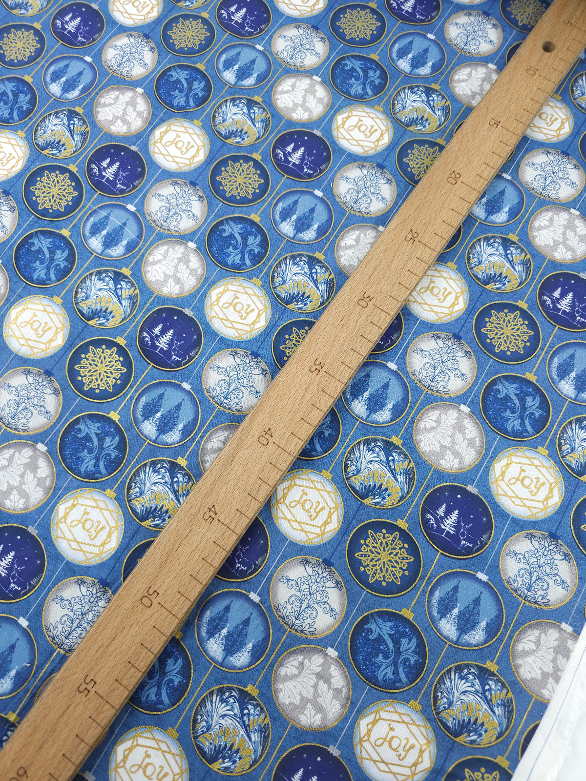 Blue/Gold Shimmer Baubles 100% Cotton