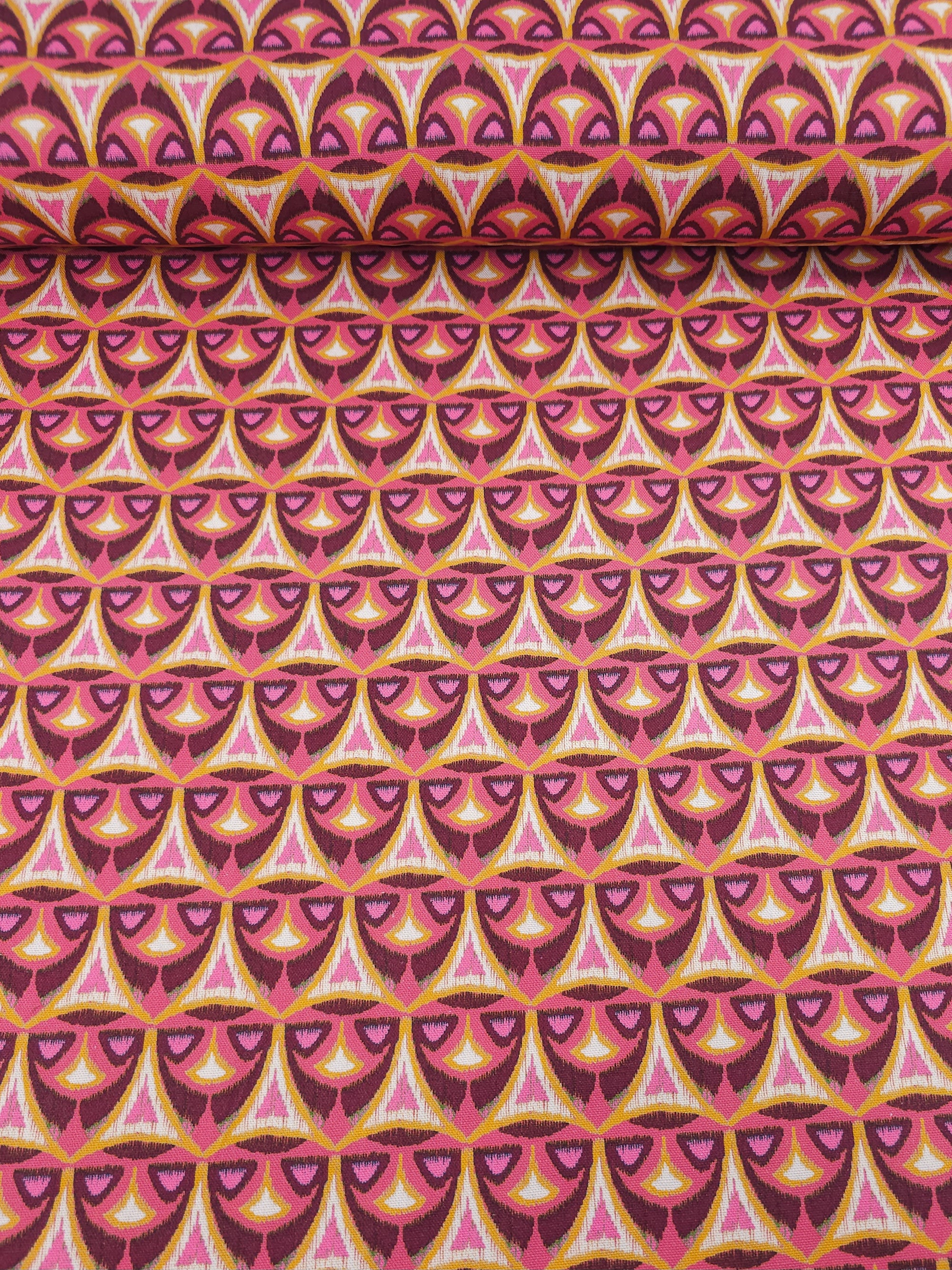 Grape/Orange Abstract Motif Badge Lightweight Canvas Cotton