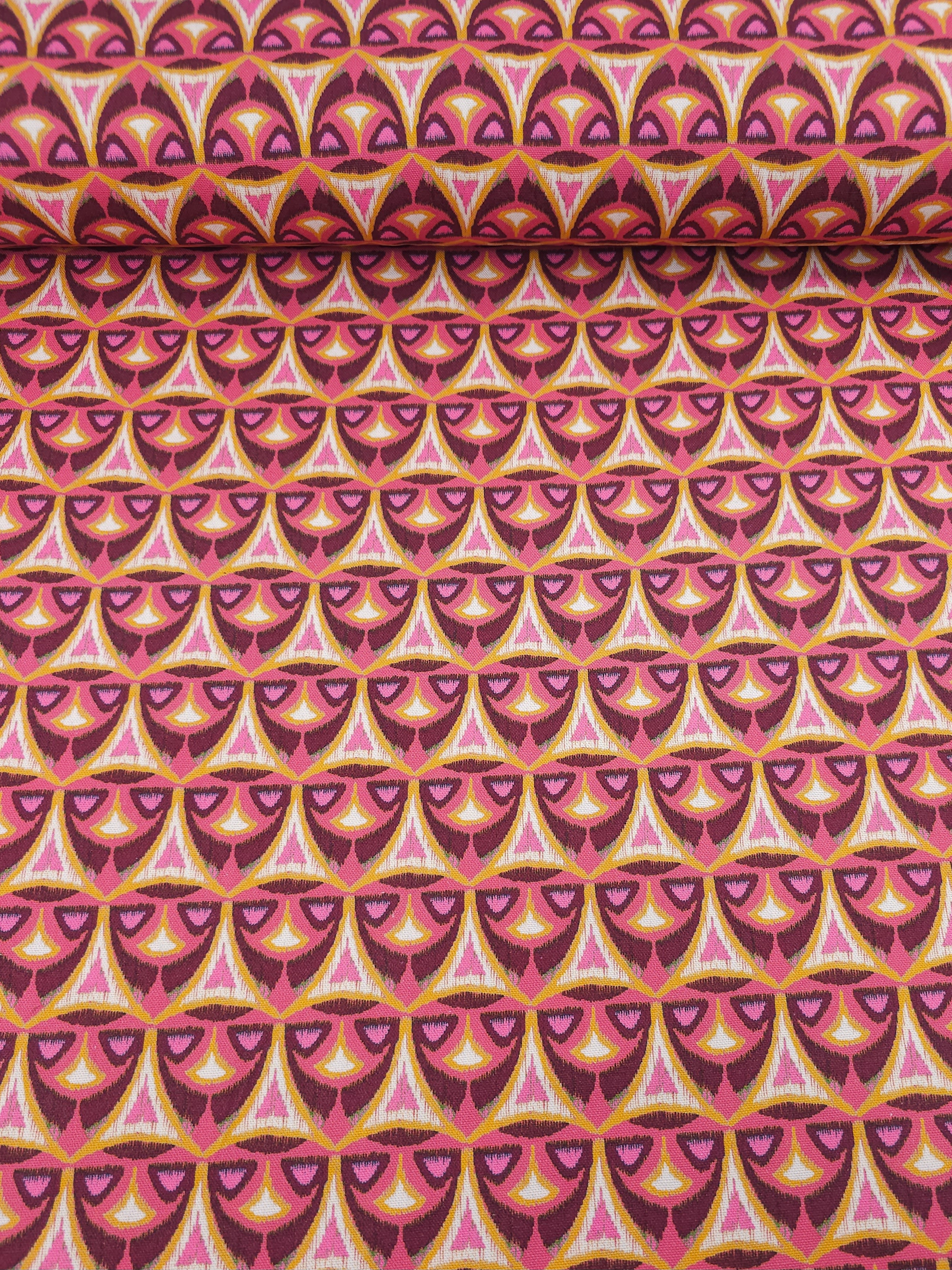 Grape/Orange Abstract Motif Badge Lightweight Canvas Cotton