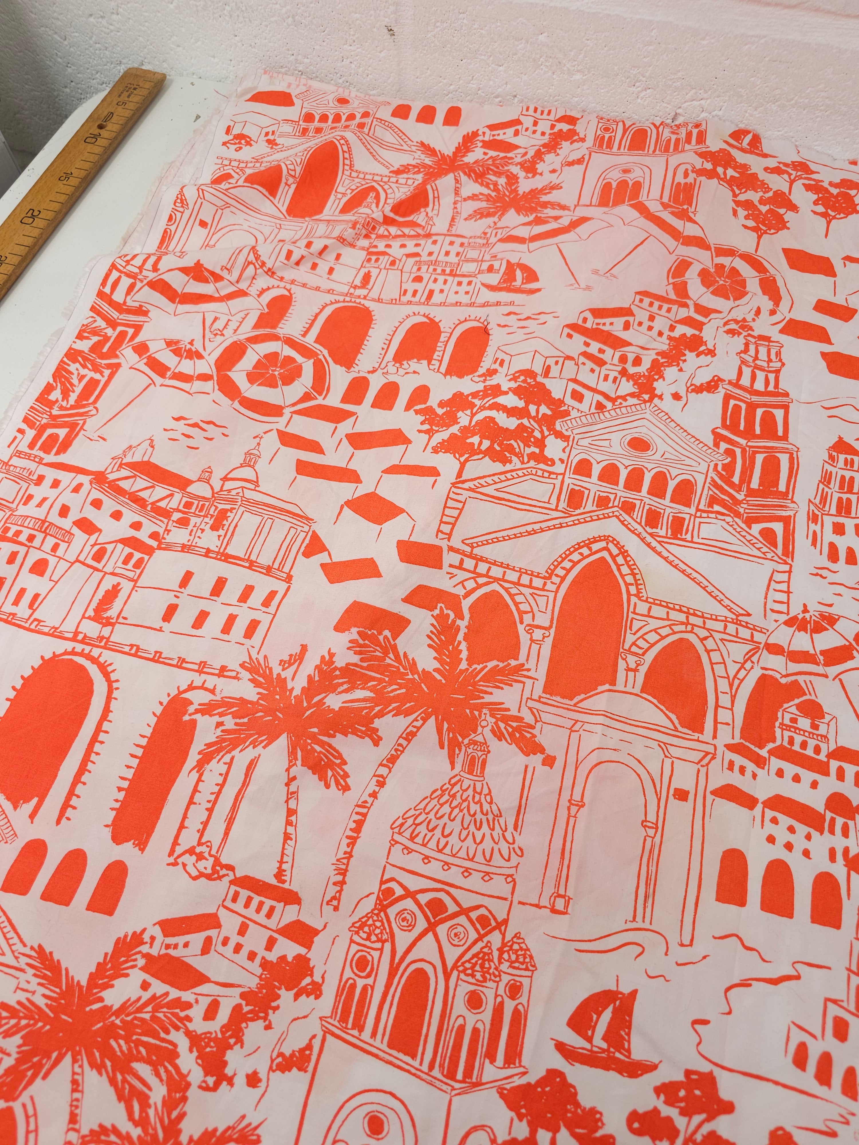 Orangey Coral/White Indie Palm Cotton Poplin