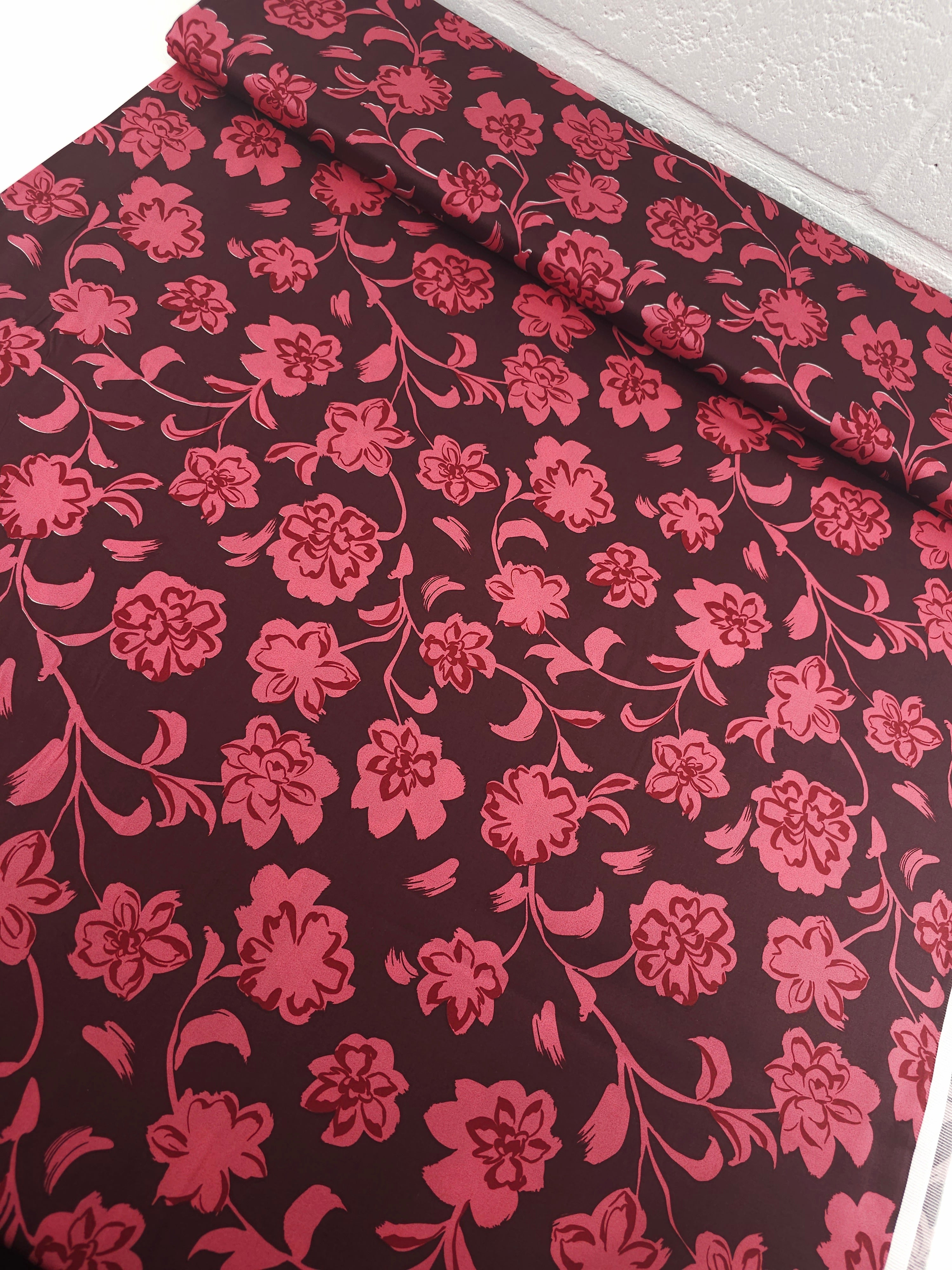 Brown/Pinky Coral Bordeaux Floral Cotton Sateen 57"