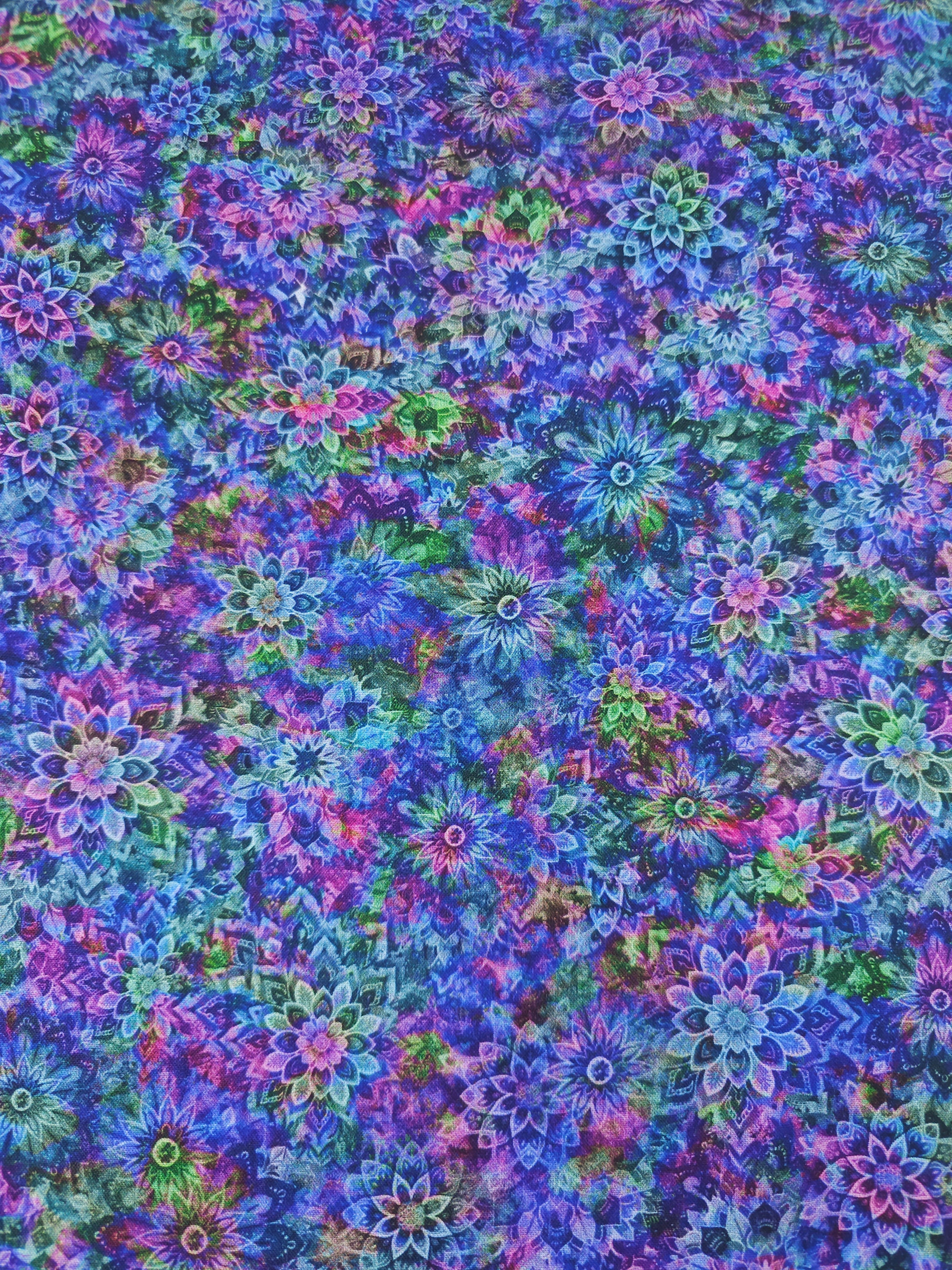 Multicolour Twilight Dancing Dahlias Kaleidoscope 100% Cotton 102” *EXTRA WIDE*