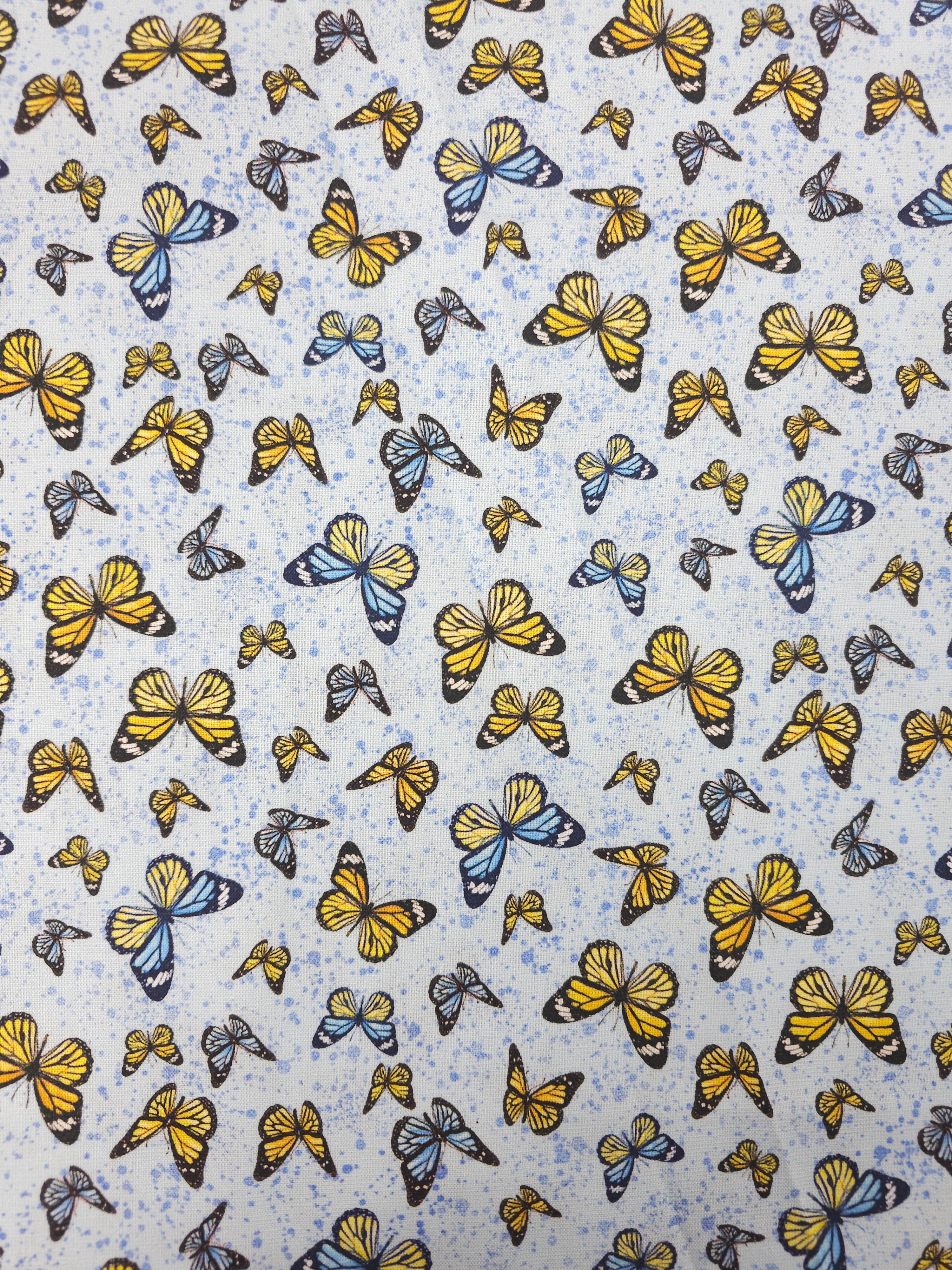 Blue/Yellow Retro Butterflies 100% Cotton