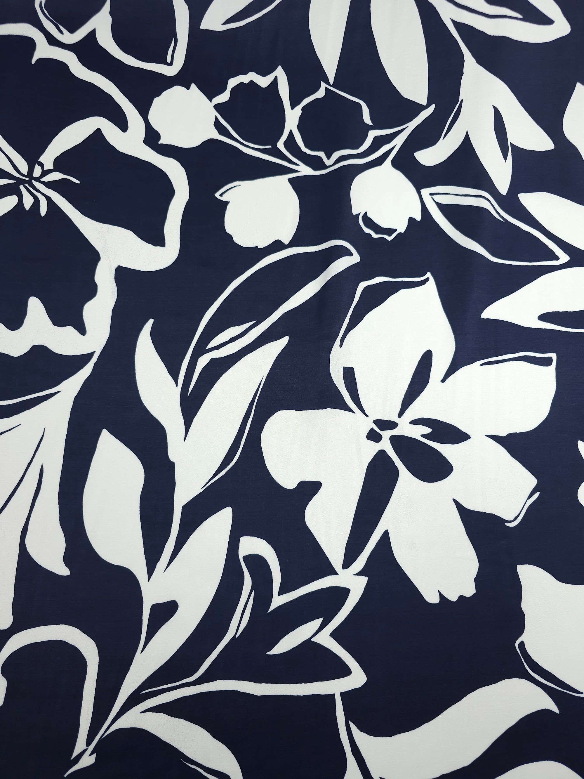 Navy/Off-White Sketch Floral Viscose Satin *DEFECT*