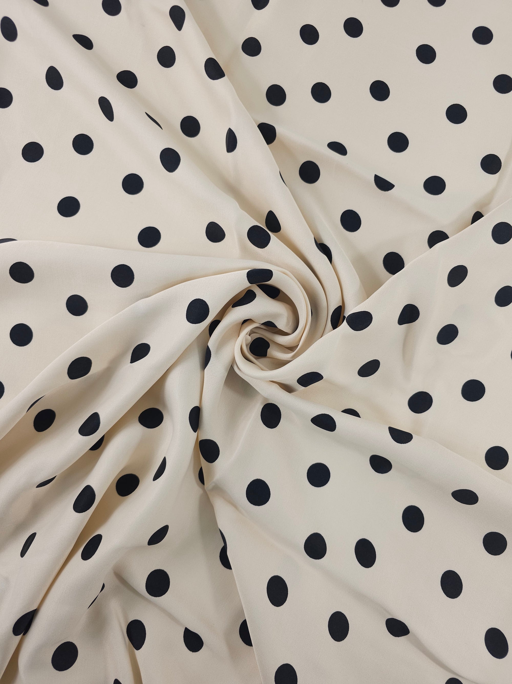 Light Cream/Black Medium Polka Spot Viscose Satin