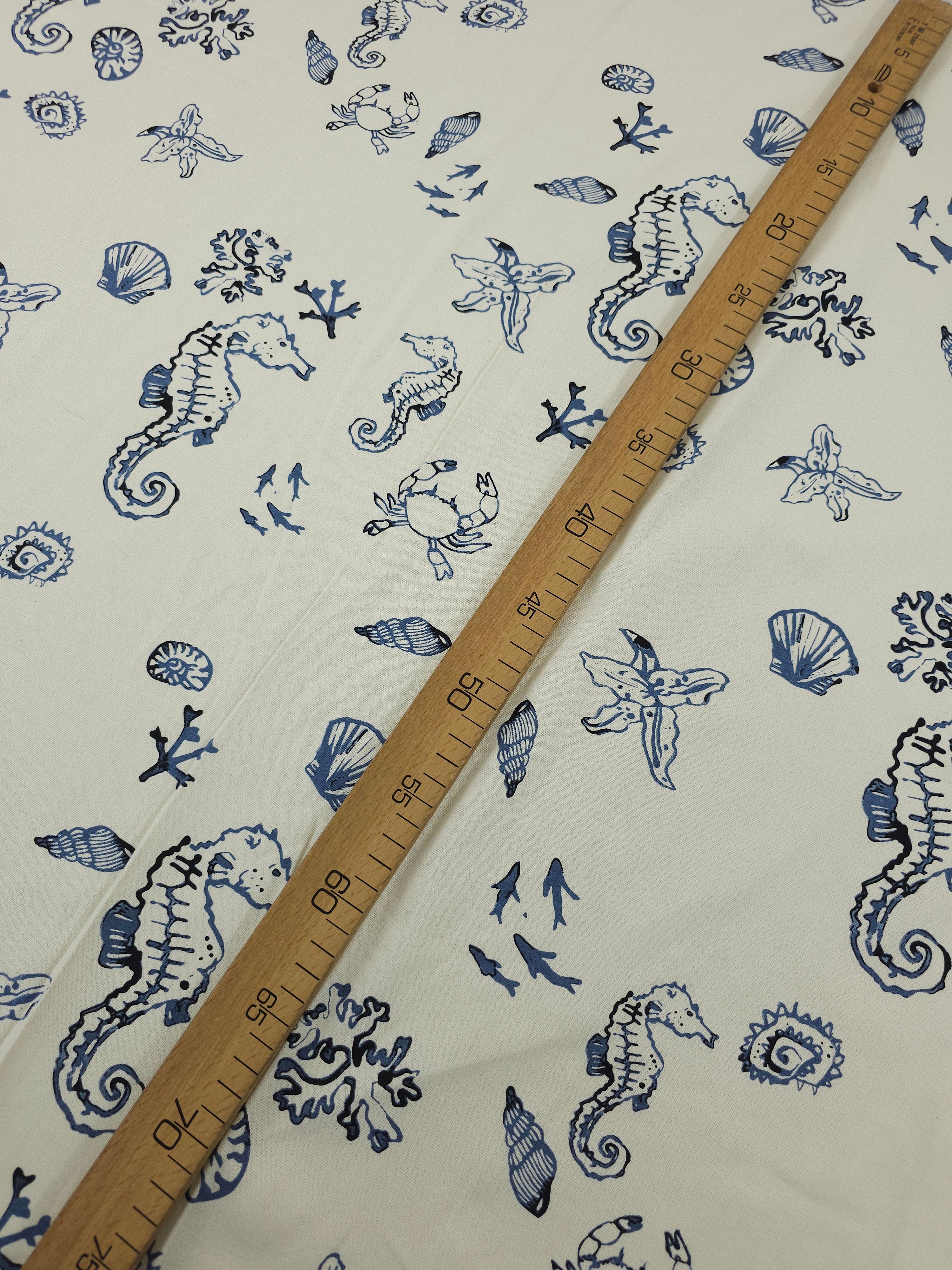 Ivory/Dusky Blue Coral Reef Cotton Linen