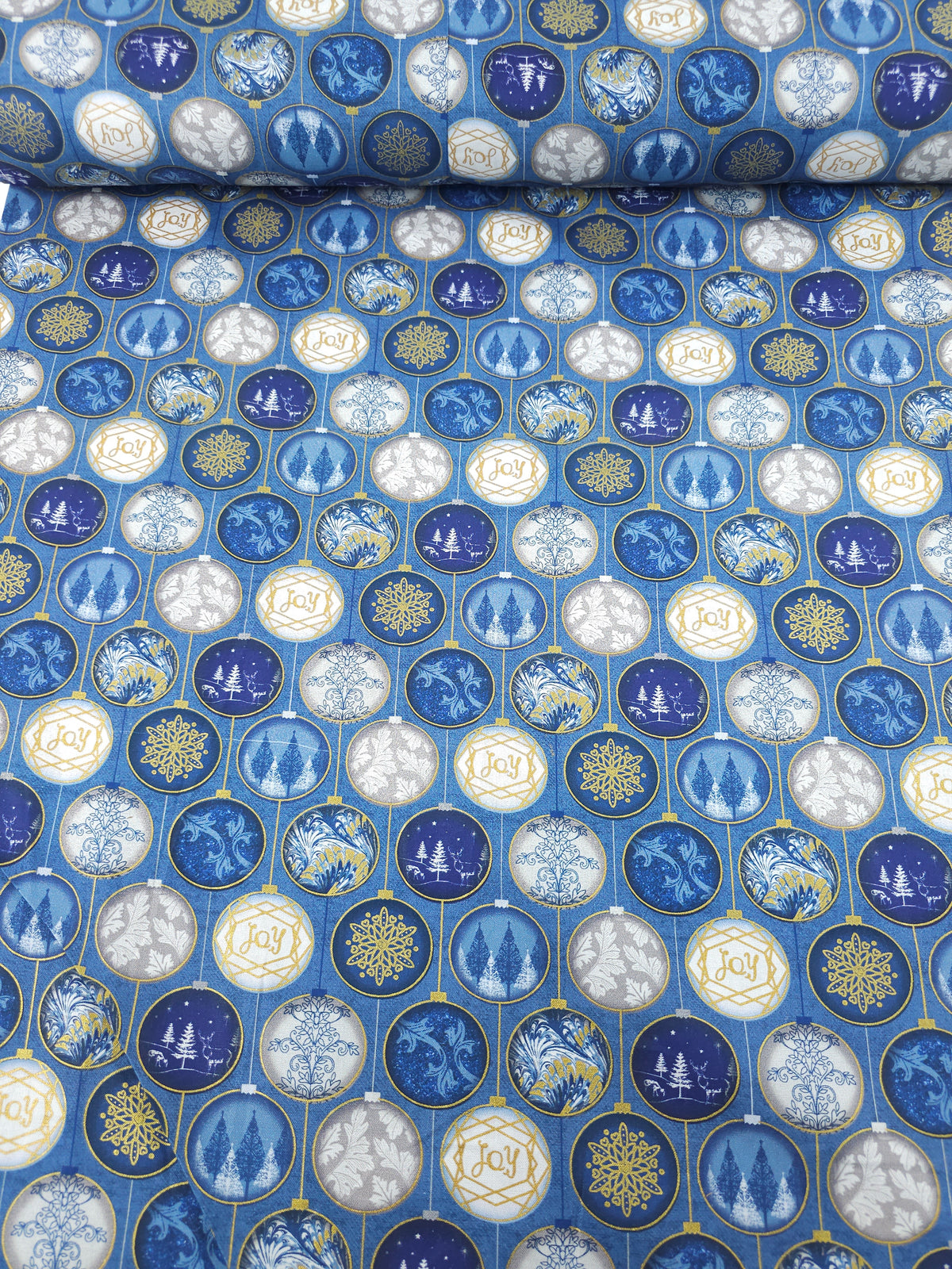Blue/Gold Shimmer Baubles 100% Cotton