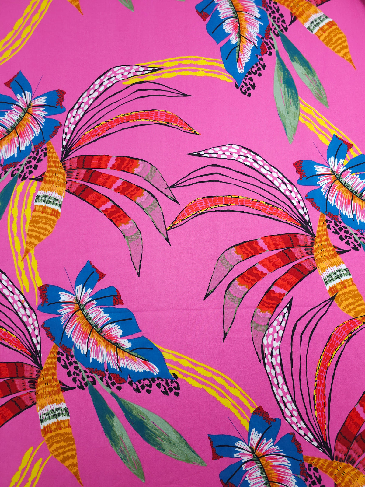 Fuchsia Pink Large Palm Leaf Fiesta Cotton - Promod
