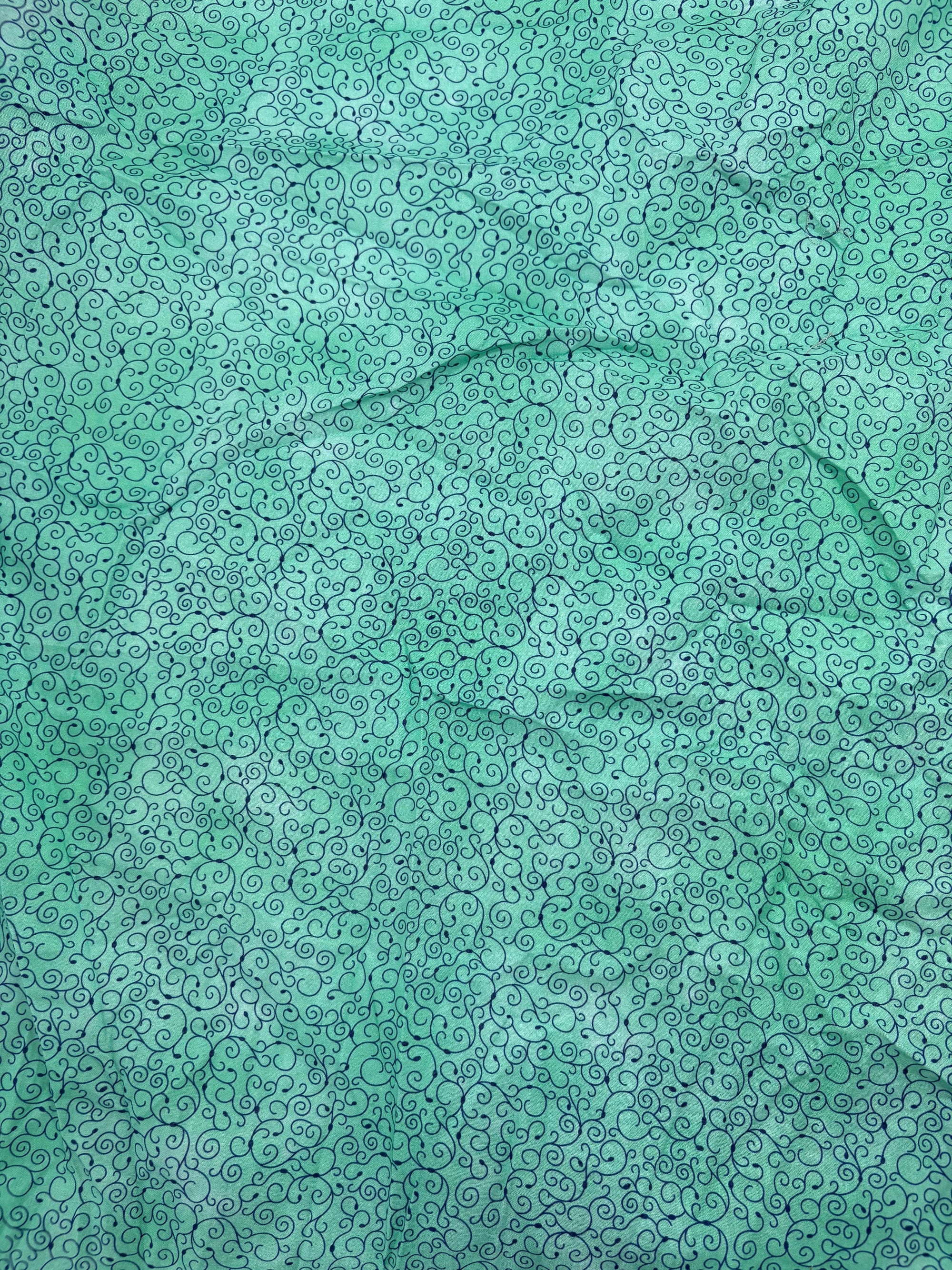 Turquoise twirly wirly 100% Cotton - 1m Piece