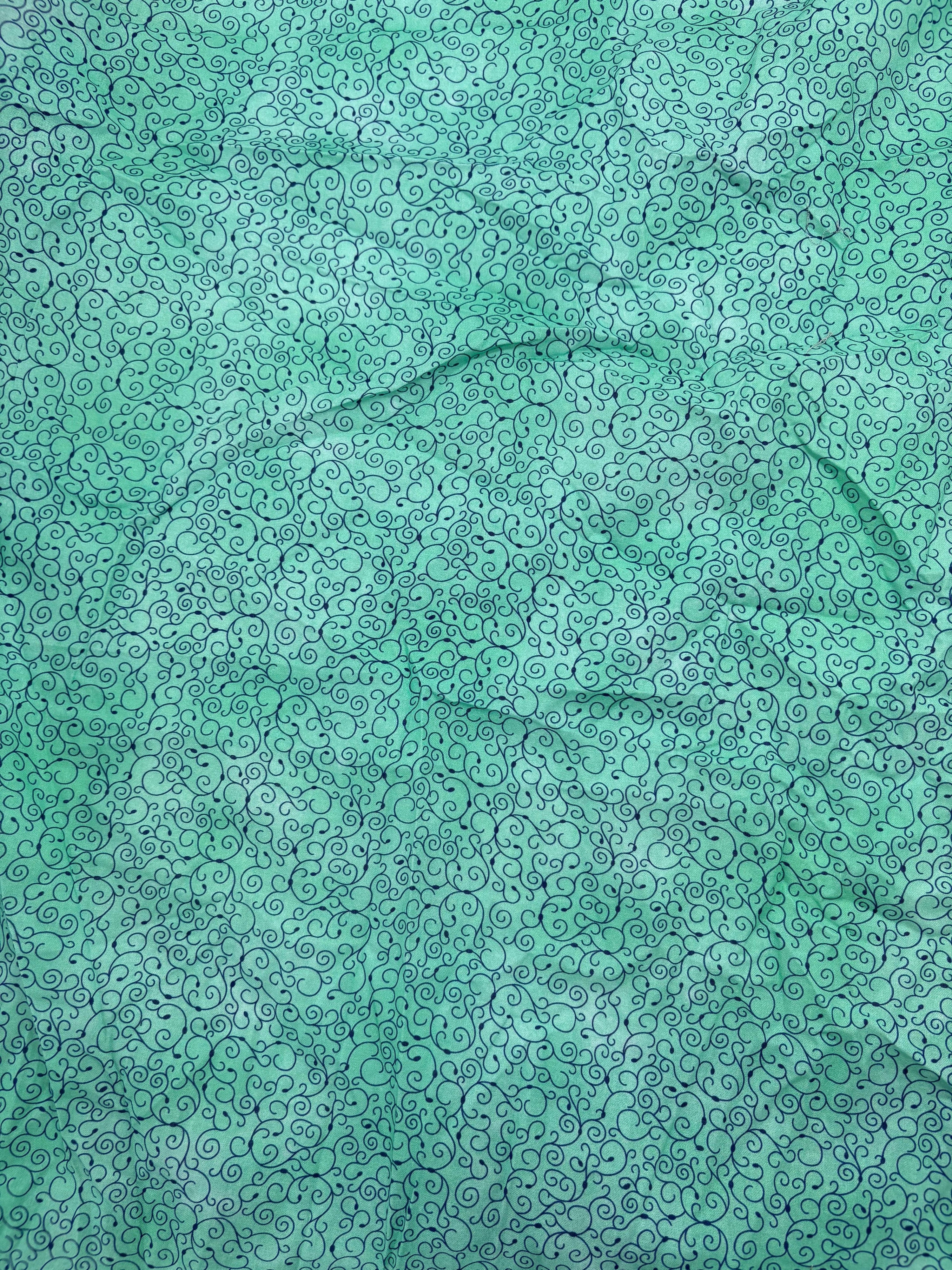 Turquoise twirly wirly 100% Cotton - 1m Piece