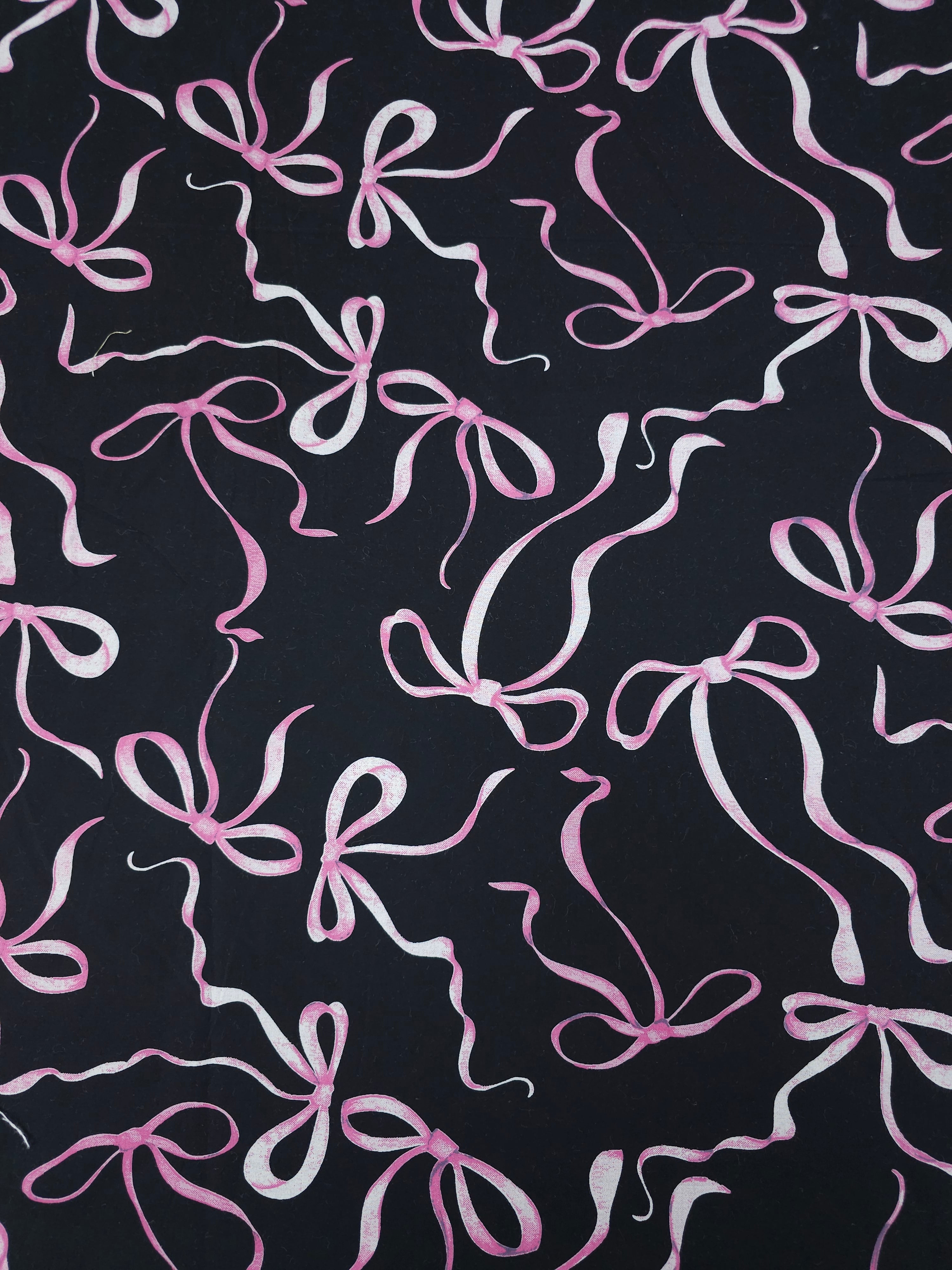 Black/Pinky Purple Bow Streamers Cotton Poplin