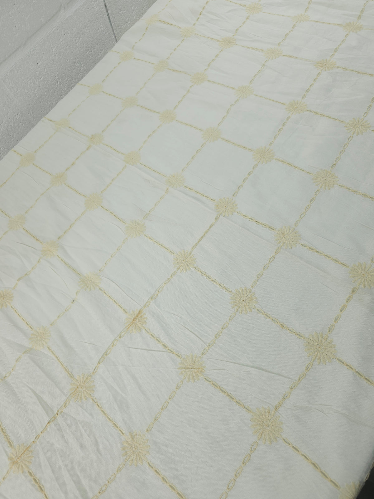 Ivory/Cream Flower Grid Viscose Linen Broderie Anglaise