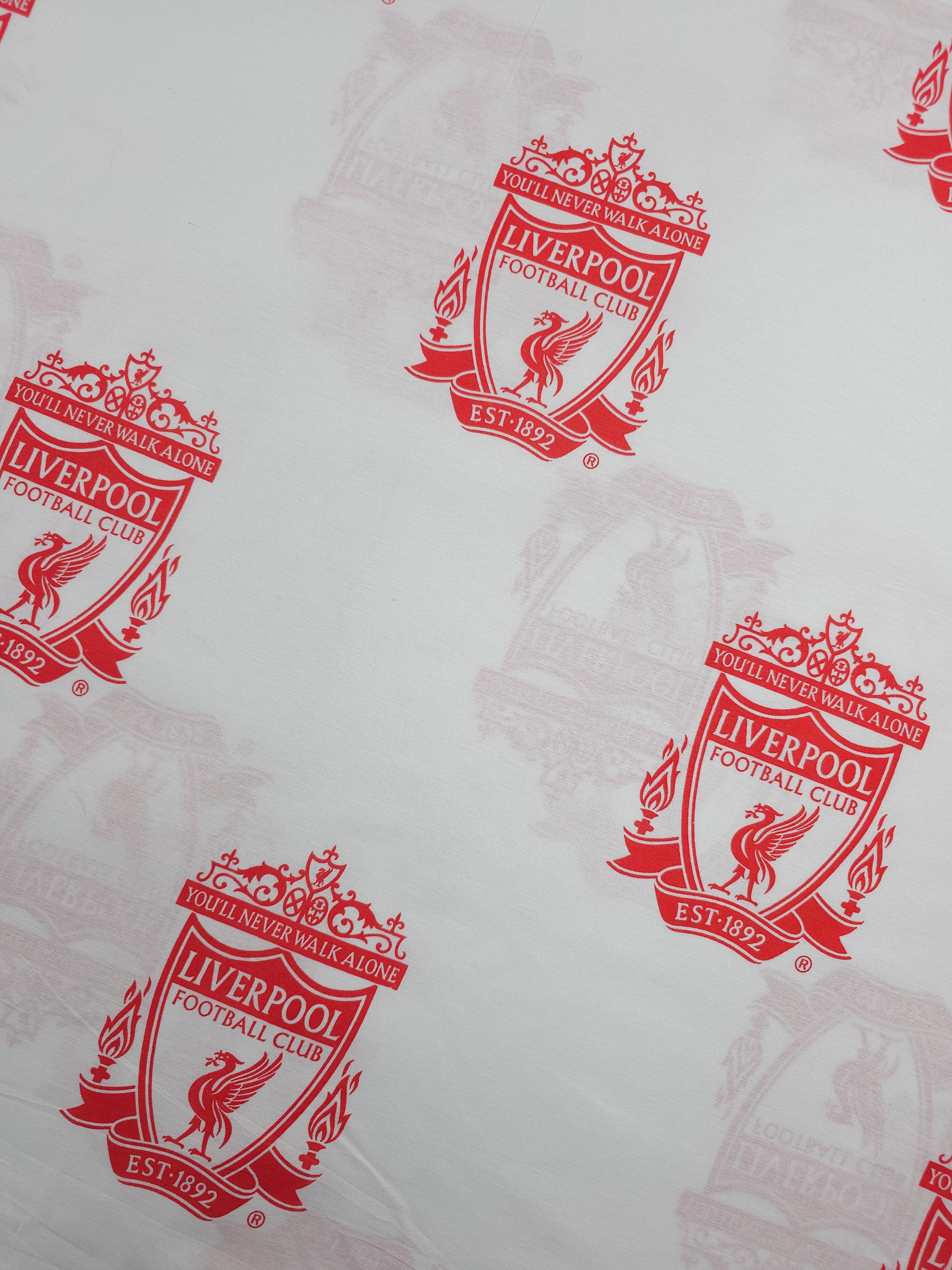 White/Red Liverpool FC Emblem 100% Cotton Football Fabric 106" *EXTRA WIDE*