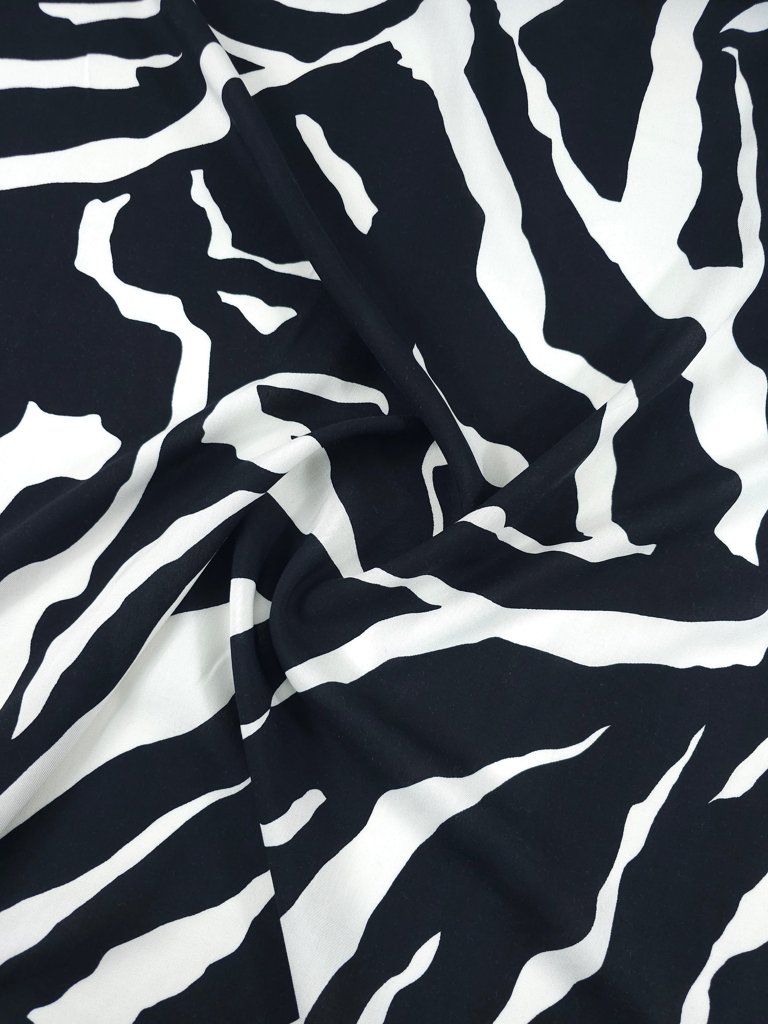 Black/White Animal Stripe Viscose Challis