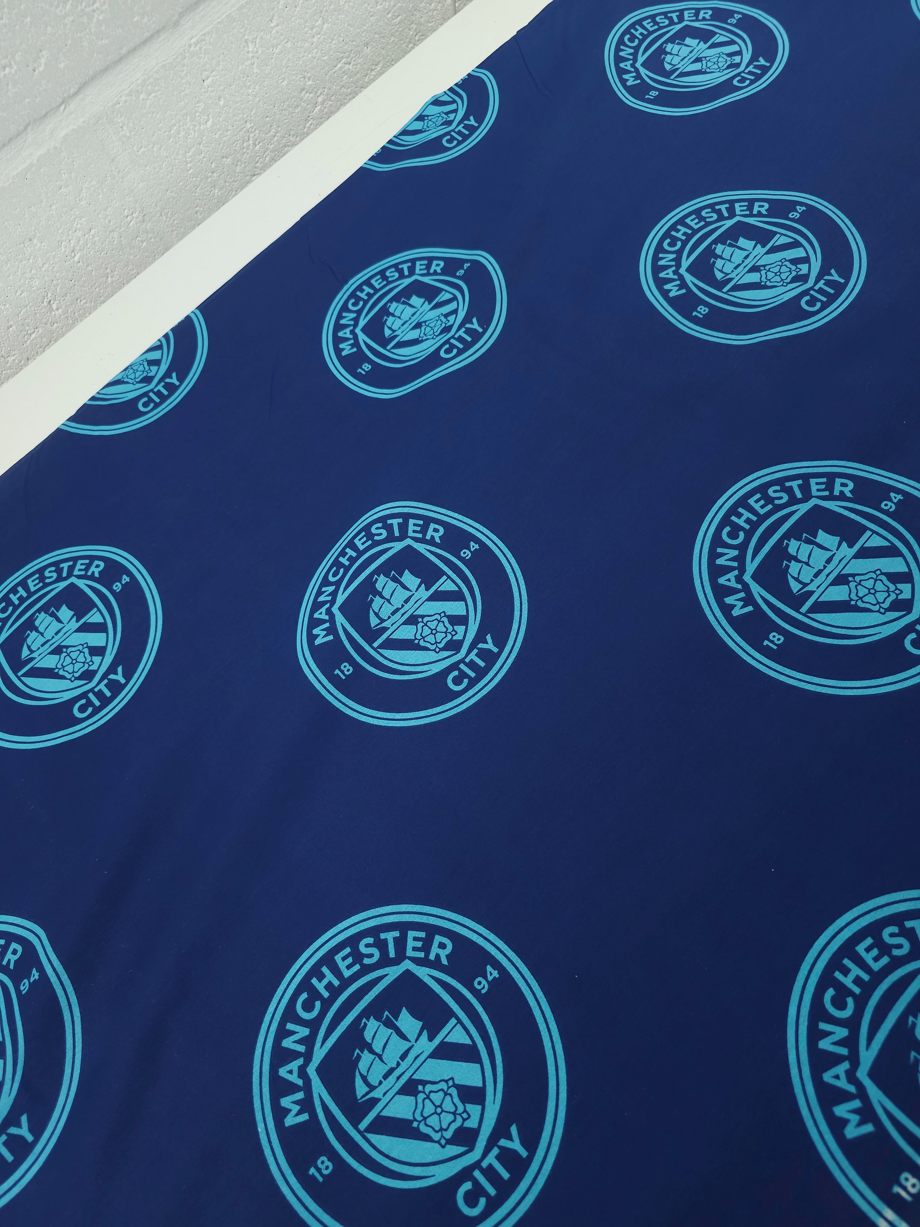 Manchester City FC Emblem 100% Cotton Football Fabric 106" *EXTRA WIDE*