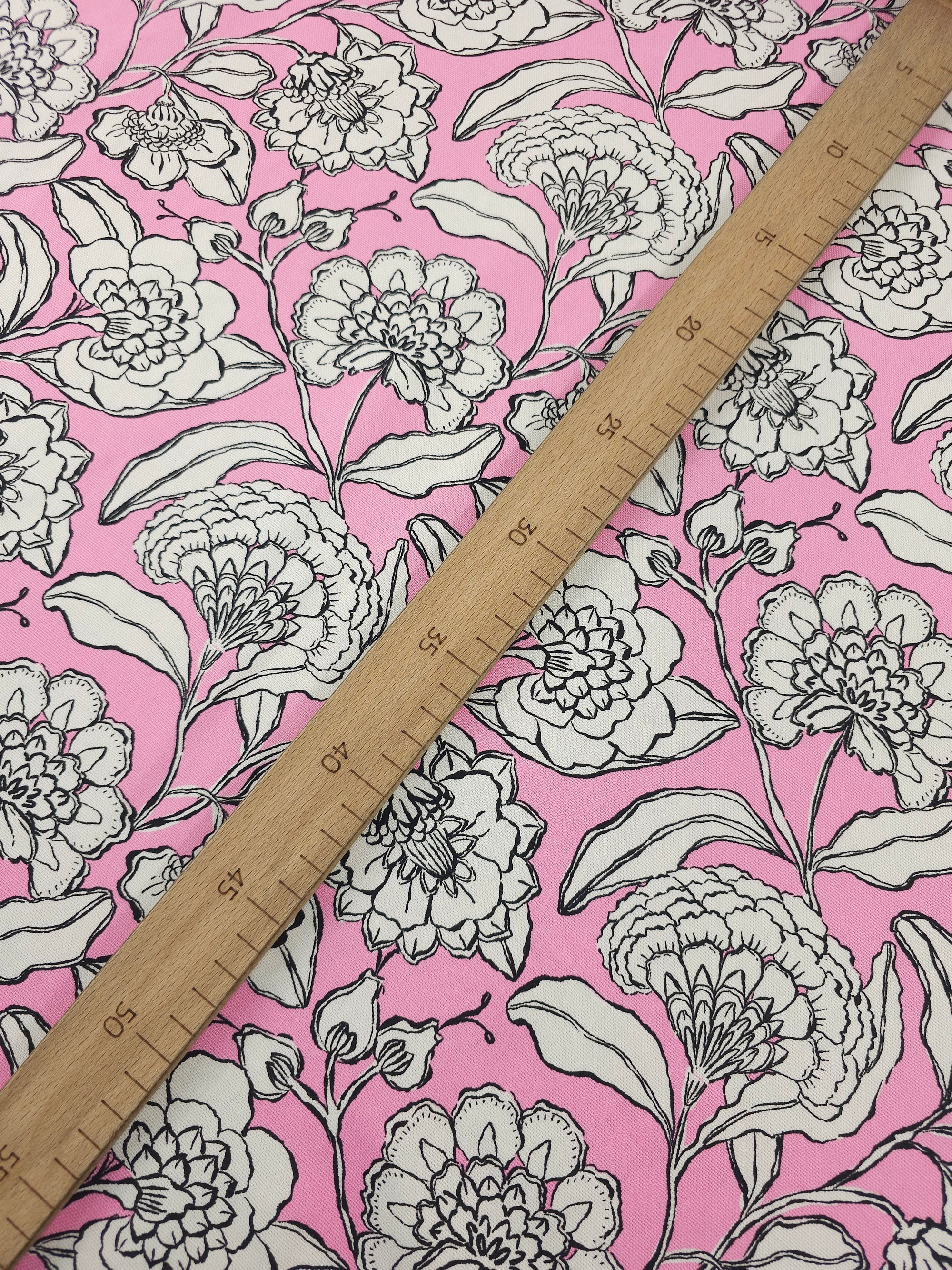 Pink Sketch Floral Lightweight Canvas Cotton