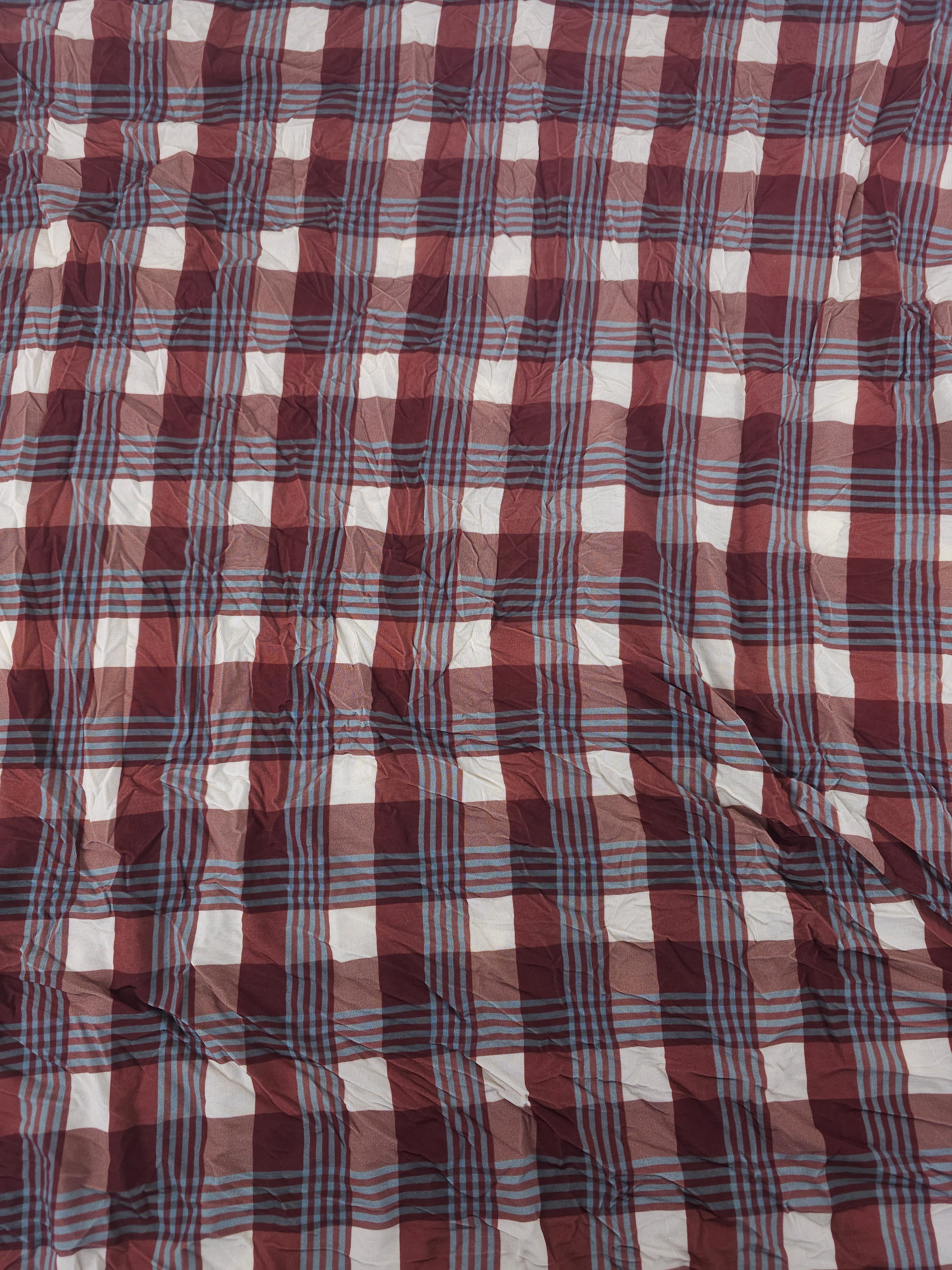 Brown blue tartan Rayan jersey- 1m piece